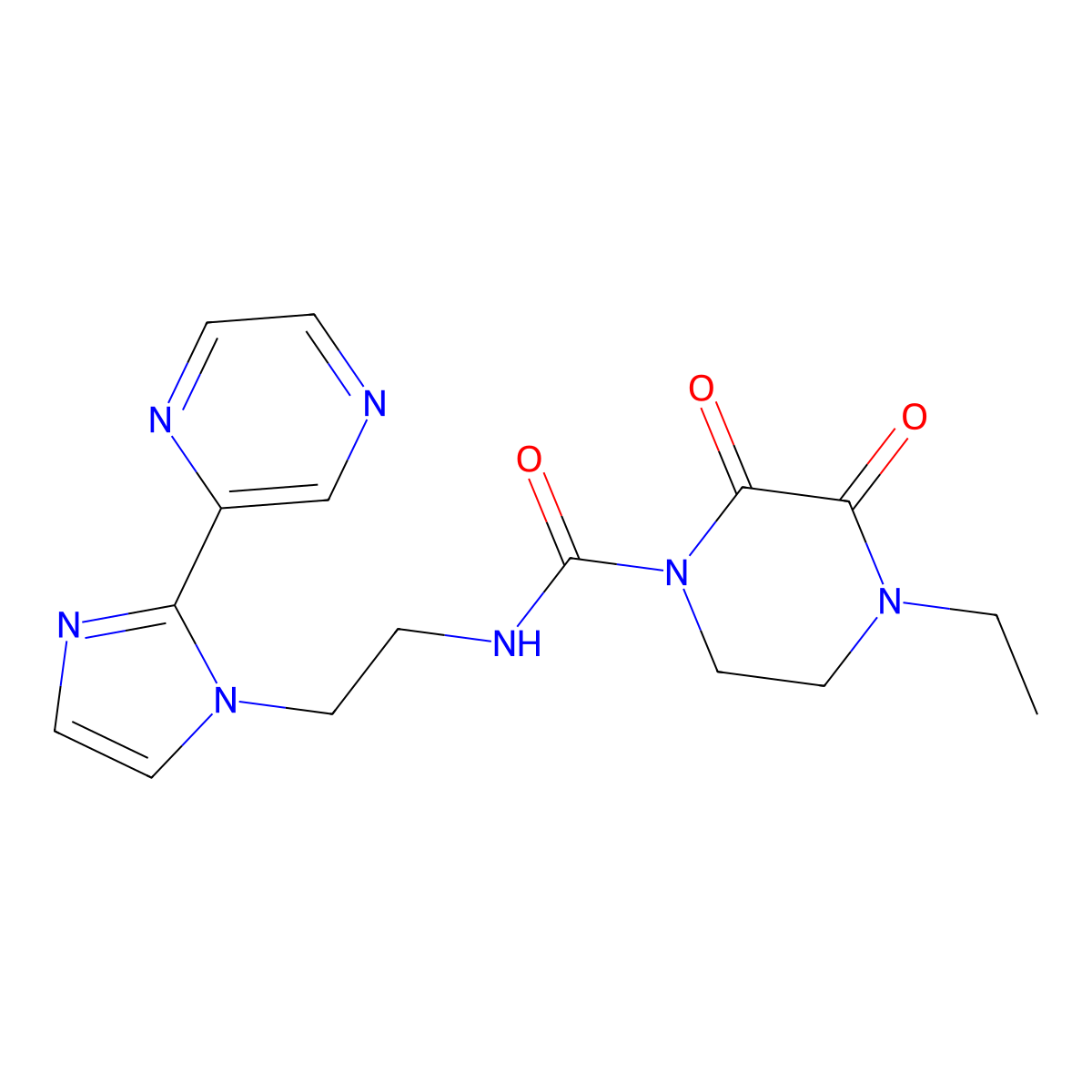 4-ethyl-2,3-dioxo-N-{2-[2-(pyrazin-2-yl)-1H-imidazol-1-yl]ethyl}piperazine-1-carboxamide molecular structure, CAS 2034234-50-7