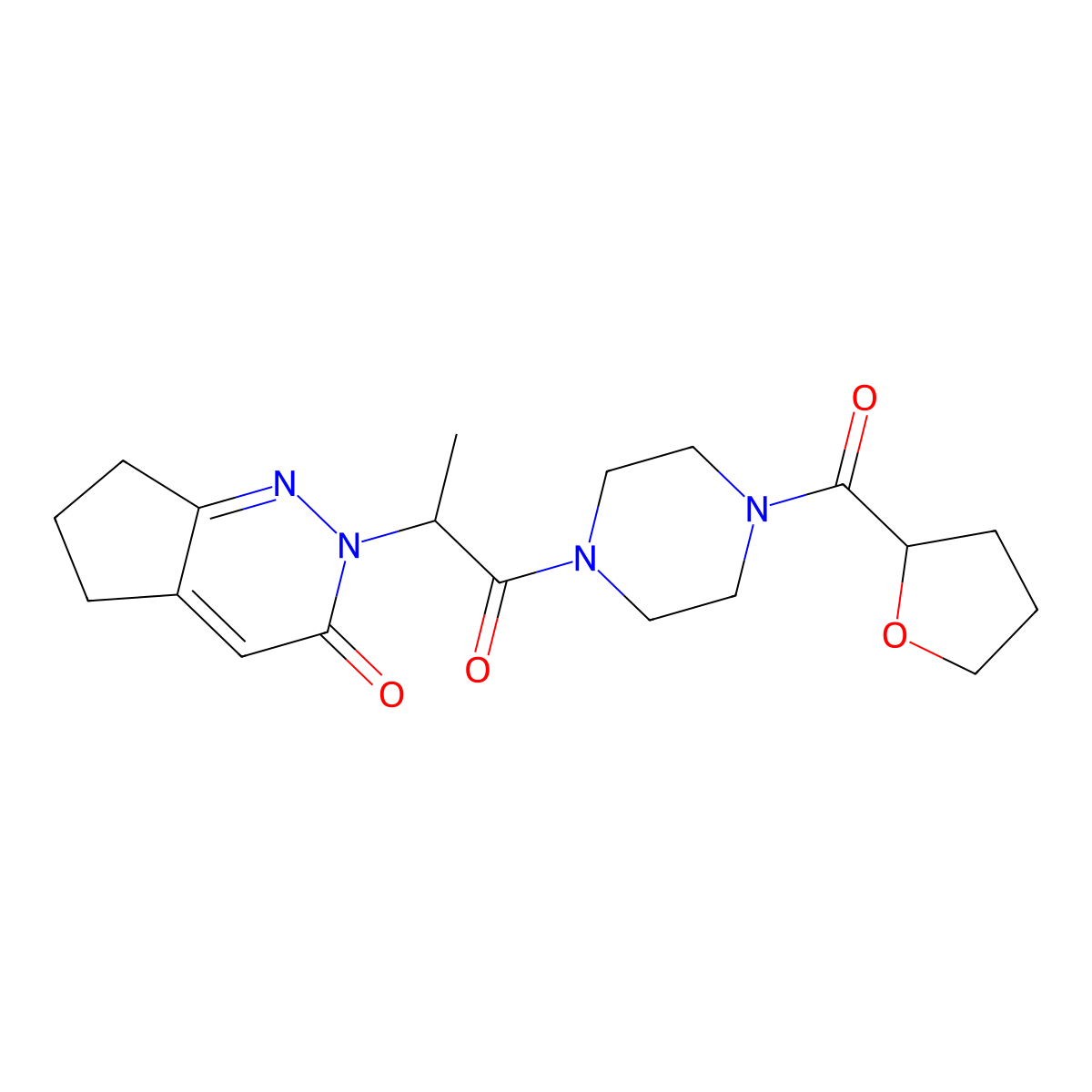 2-(1-oxo-1-(4-(tetrahydrofuran-2-carbonyl)piperazin-1-yl)propan-2-yl)-6,7-dihydro-2H-cyclopenta[c]pyridazin-3(5H)-one molecular structure, CAS 2034234-51-8