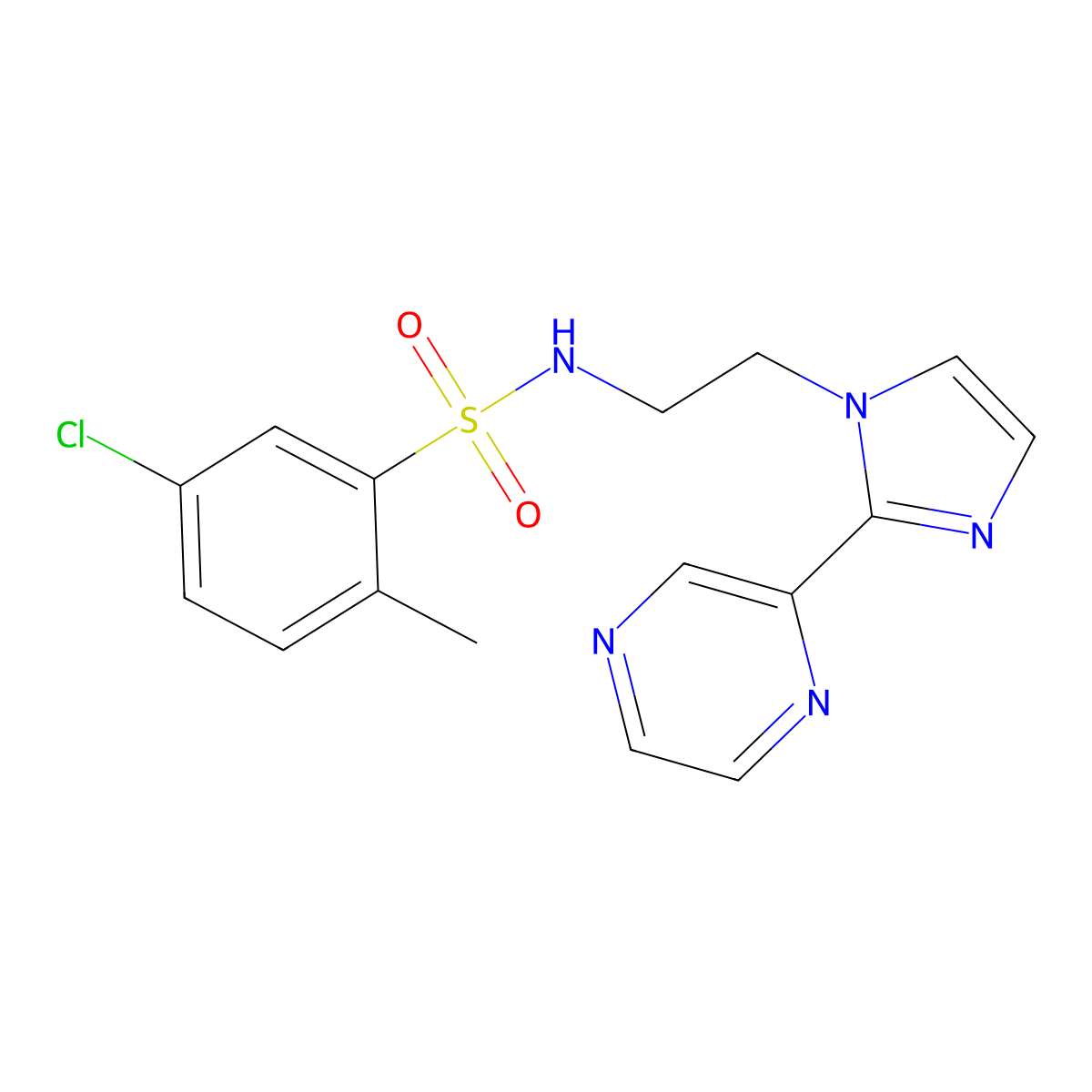 5-chloro-2-methyl-N-(2-(2-(pyrazin-2-yl)-1H-imidazol-1-yl)ethyl)benzenesulfonamide molecular structure, CAS 2034234-55-2