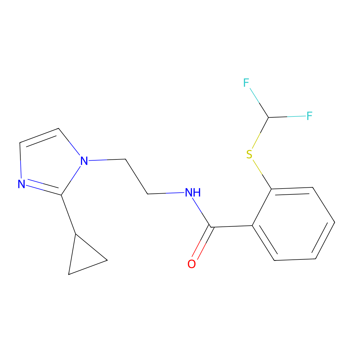 N-(2-(2-cyclopropyl-1H-imidazol-1-yl)ethyl)-2-((difluoromethyl)thio)benzamide molecular structure, CAS 2034234-61-0