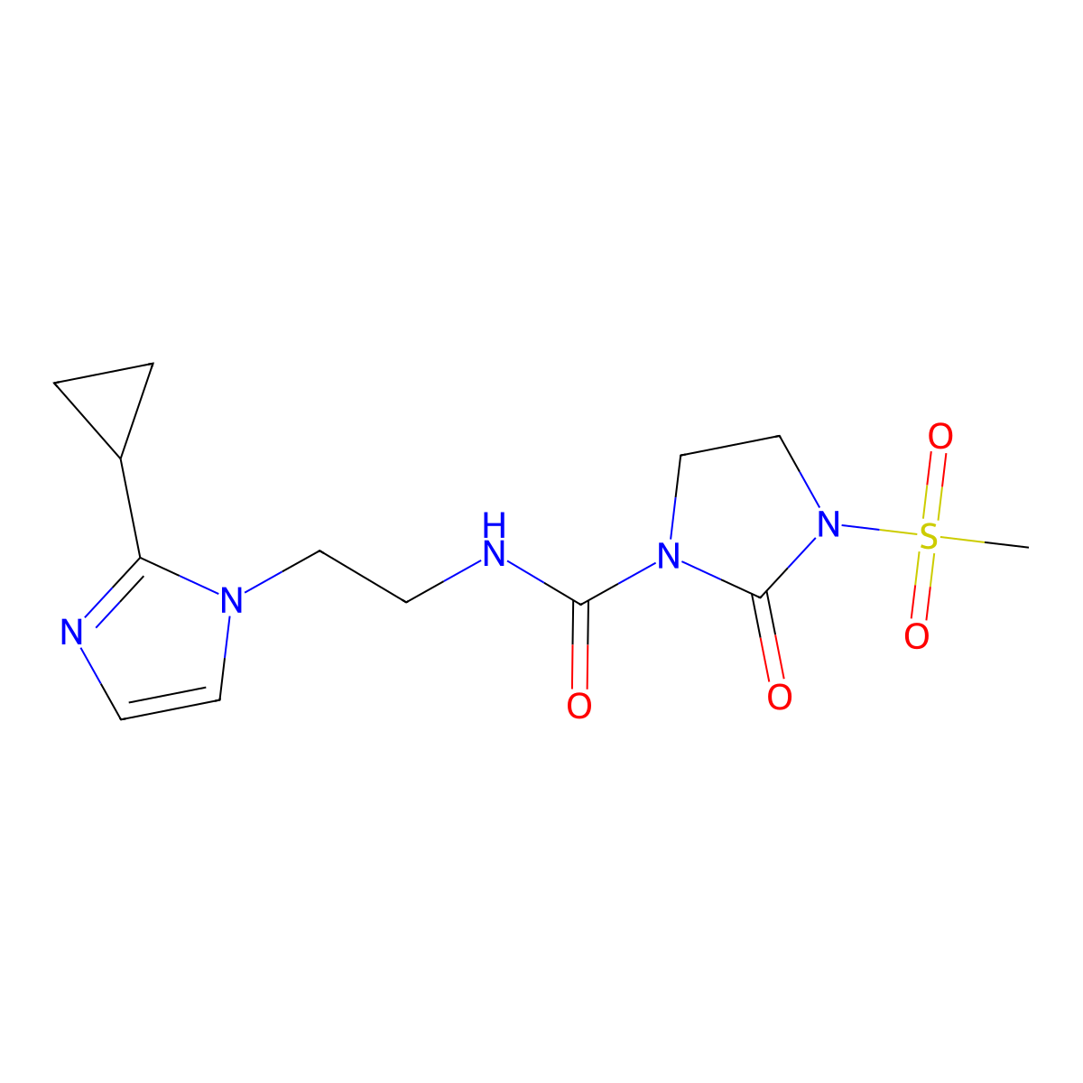 N-(2-(2-cyclopropyl-1H-imidazol-1-yl)ethyl)-3-(methylsulfonyl)-2-oxoimidazolidine-1-carboxamide molecular structure, CAS 2034234-65-4
