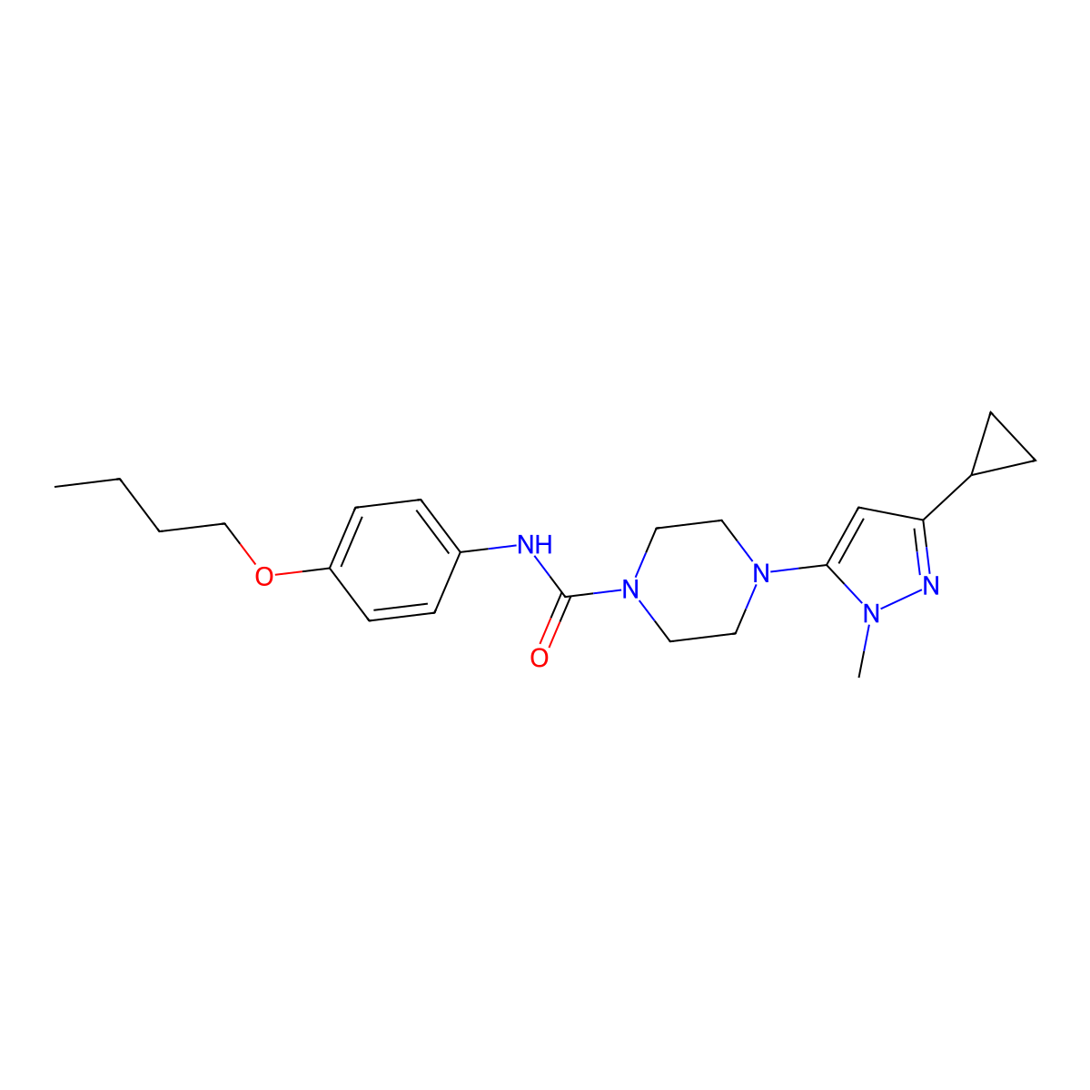 N-(4-butoxyphenyl)-4-(3-cyclopropyl-1-methyl-1H-pyrazol-5-yl)piperazine-1-carboxamide molecular structure, CAS 2034234-69-8