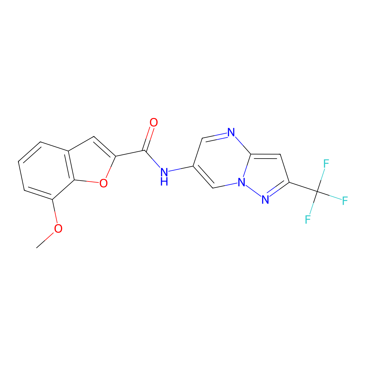 7-methoxy-N-(2-(trifluoromethyl)pyrazolo[1,5-a]pyrimidin-6-yl)benzofuran-2-carboxamide molecular structure, CAS 2034234-70-1
