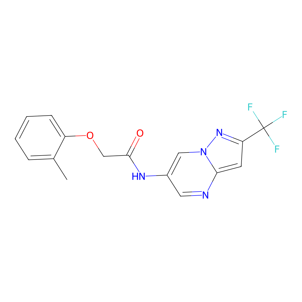 2-(o-tolyloxy)-N-(2-(trifluoromethyl)pyrazolo[1,5-a]pyrimidin-6-yl)acetamide molecular structure, CAS 2034234-71-2