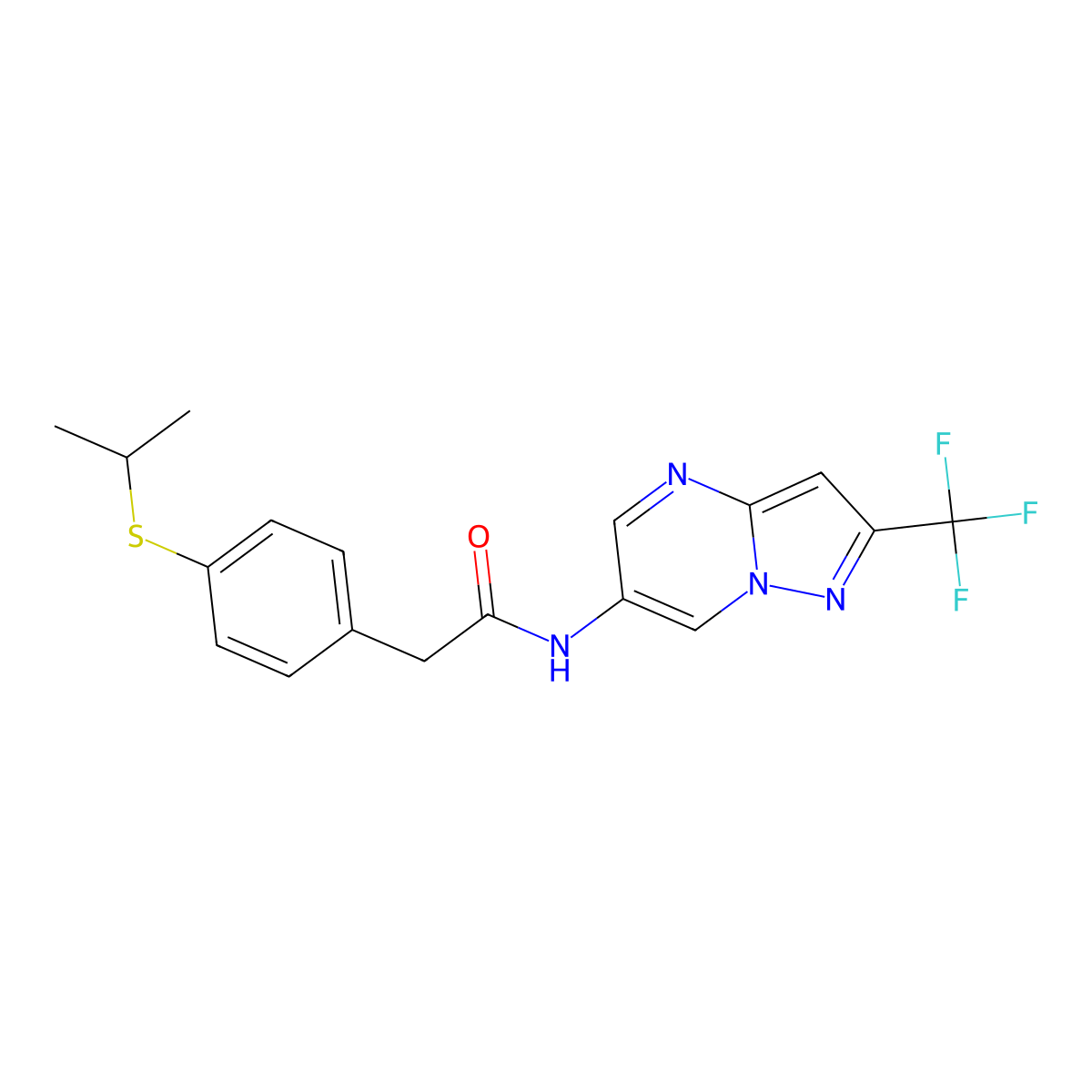 2-(4-(isopropylthio)phenyl)-N-(2-(trifluoromethyl)pyrazolo[1,5-a]pyrimidin-6-yl)acetamide molecular structure, CAS 2034234-74-5