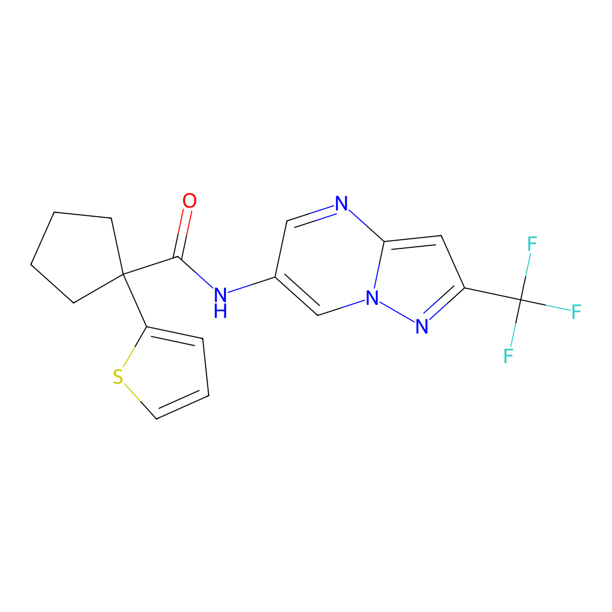 1-(thiophen-2-yl)-N-(2-(trifluoromethyl)pyrazolo[1,5-a]pyrimidin-6-yl)cyclopentanecarboxamide molecular structure, CAS 2034234-76-7