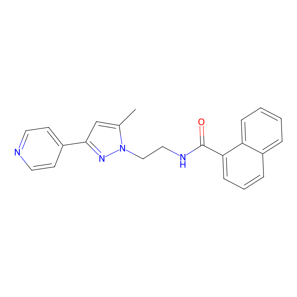 N-(2-(5-methyl-3-(pyridin-4-yl)-1H-pyrazol-1-yl)ethyl)-1-naphthamide molecular structure, CAS 2034234-90-5