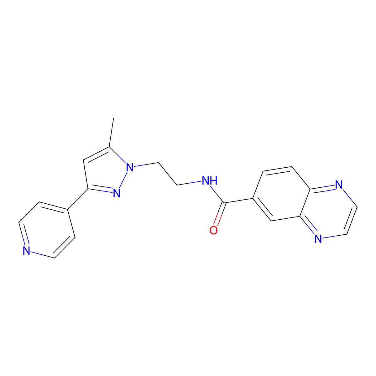N-(2-(5-methyl-3-(pyridin-4-yl)-1H-pyrazol-1-yl)ethyl)quinoxaline-6-carboxamide molecular structure, CAS 2034234-93-8