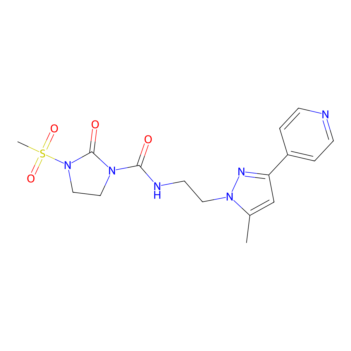 N-(2-(5-methyl-3-(pyridin-4-yl)-1H-pyrazol-1-yl)ethyl)-3-(methylsulfonyl)-2-oxoimidazolidine-1-carboxamide molecular structure, CAS 2034234-96-1