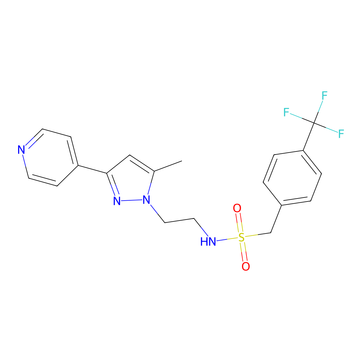 N-{2-[5-methyl-3-(pyridin-4-yl)-1H-pyrazol-1-yl]ethyl}-1-[4-(trifluoromethyl)phenyl]methanesulfonamide molecular structure, CAS 2034234-97-2