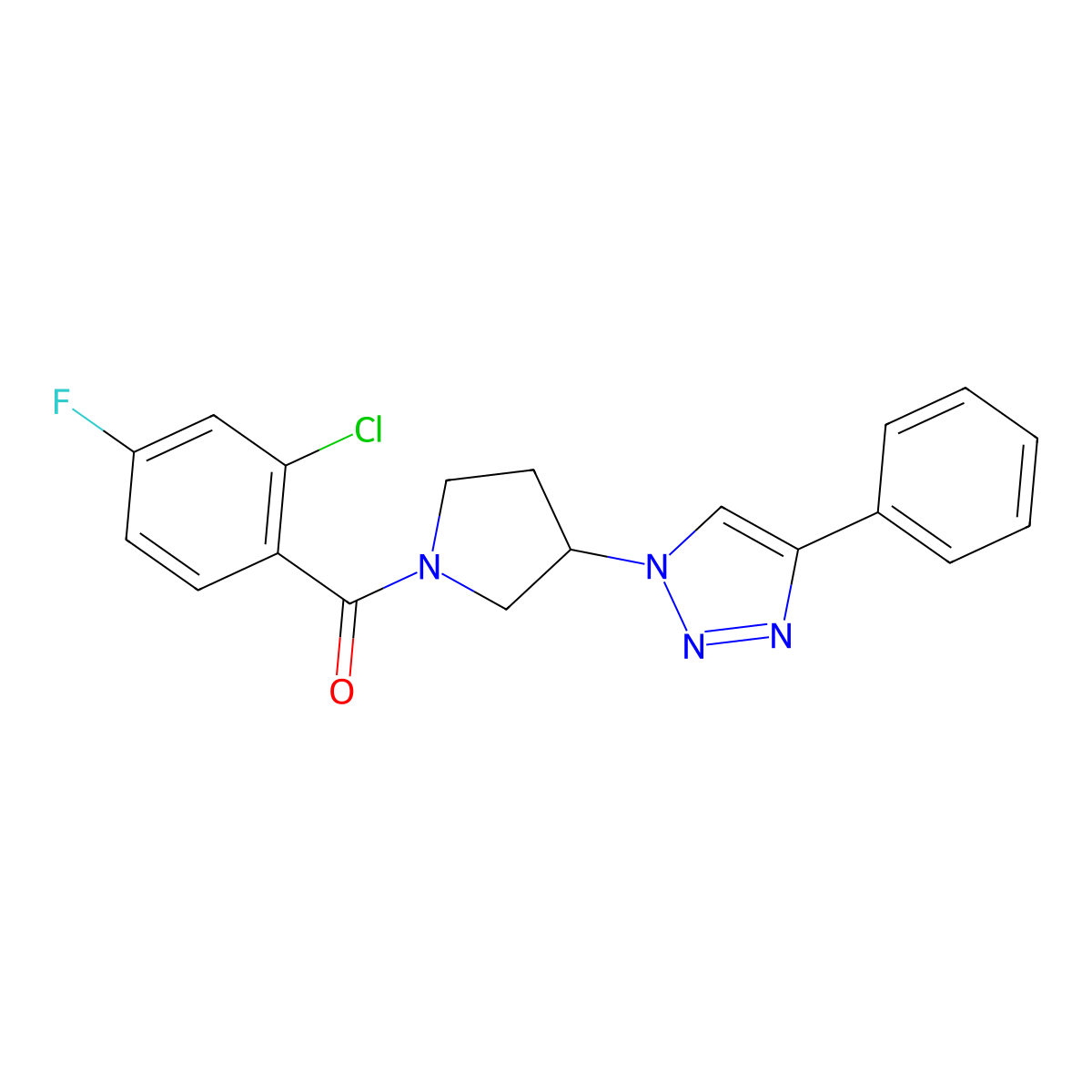 (2-chloro-4-fluorophenyl)(3-(4-phenyl-1H-1,2,3-triazol-1-yl)pyrrolidin-1-yl)methanone molecular structure, CAS 2034235-00-0