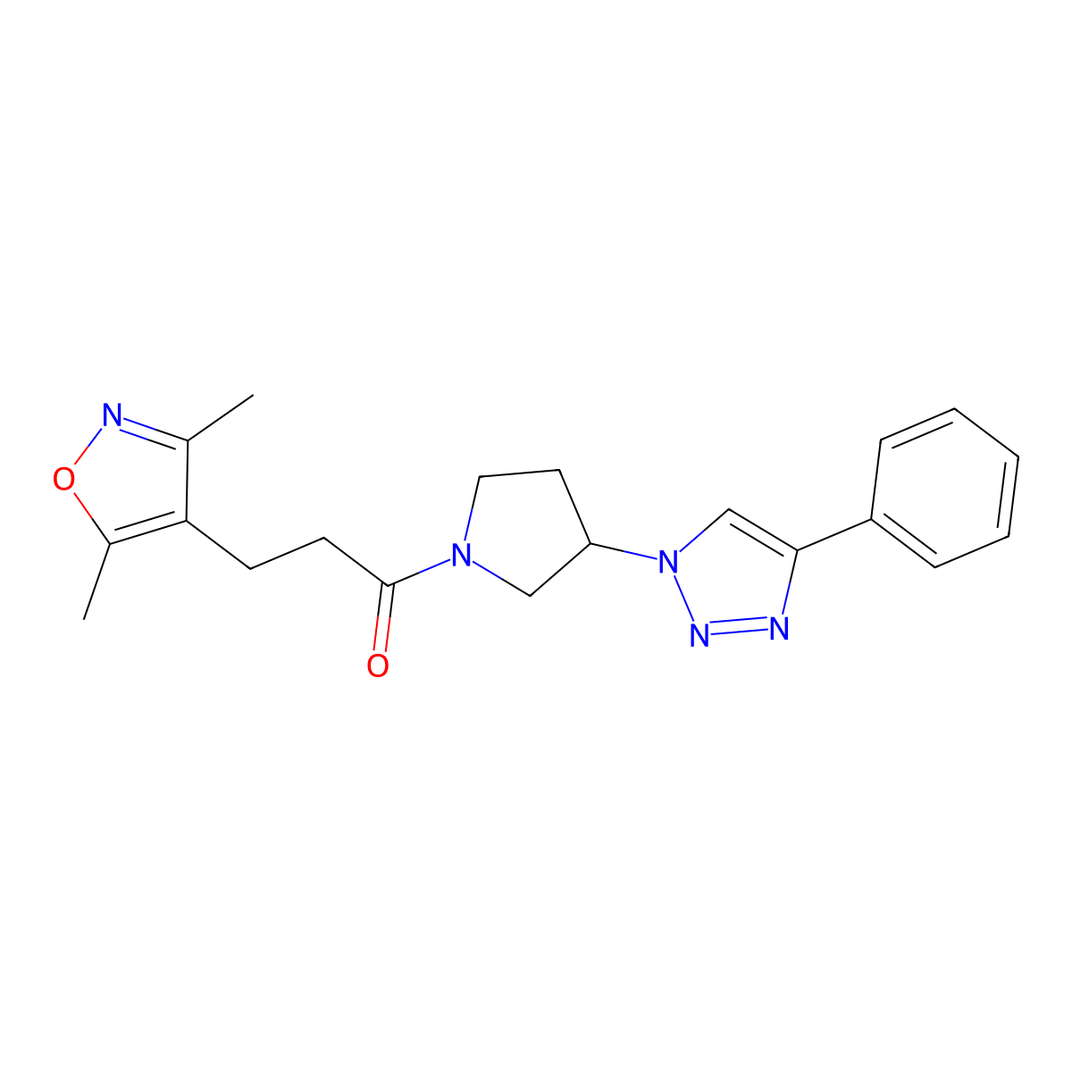 3-(3,5-dimethylisoxazol-4-yl)-1-(3-(4-phenyl-1H-1,2,3-triazol-1-yl)pyrrolidin-1-yl)propan-1-one molecular structure, CAS 2034235-07-7