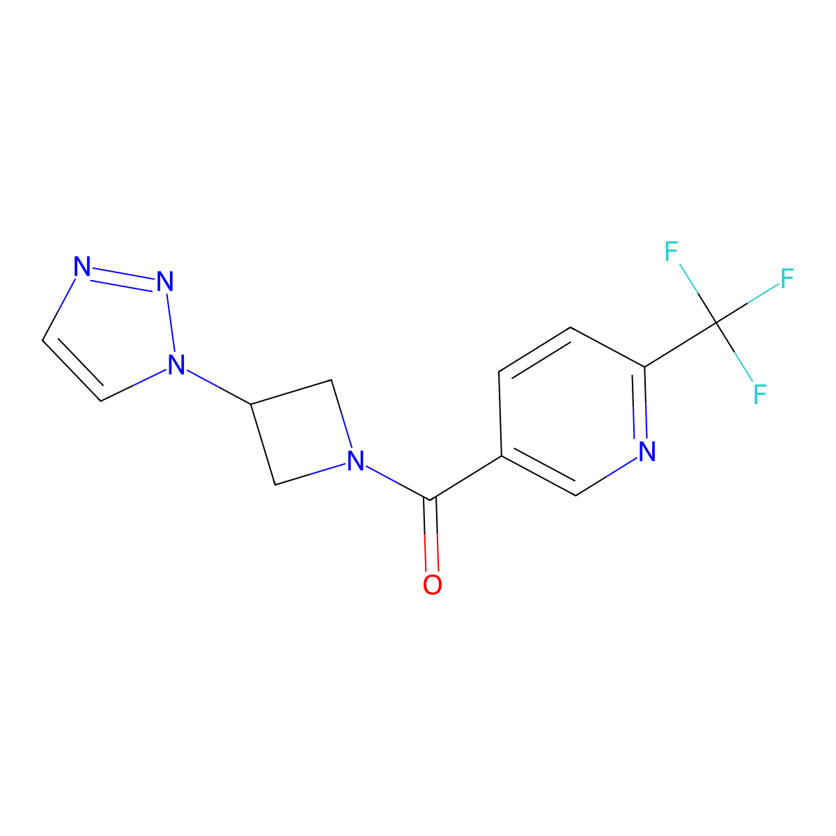 (3-(1H-1,2,3-triazol-1-yl)azetidin-1-yl)(6-(trifluoromethyl)pyridin-3-yl)methanone molecular structure, CAS 2034235-14-6