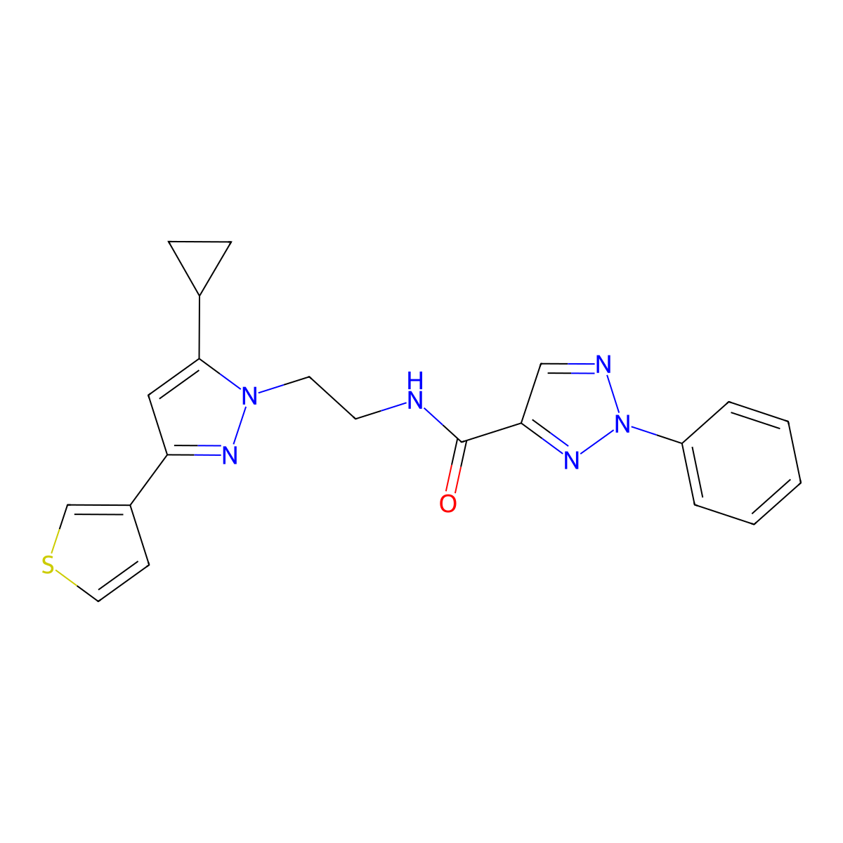 N-(2-(5-cyclopropyl-3-(thiophen-3-yl)-1H-pyrazol-1-yl)ethyl)-2-phenyl-2H-1,2,3-triazole-4-carboxamide molecular structure, CAS 2034235-18-0