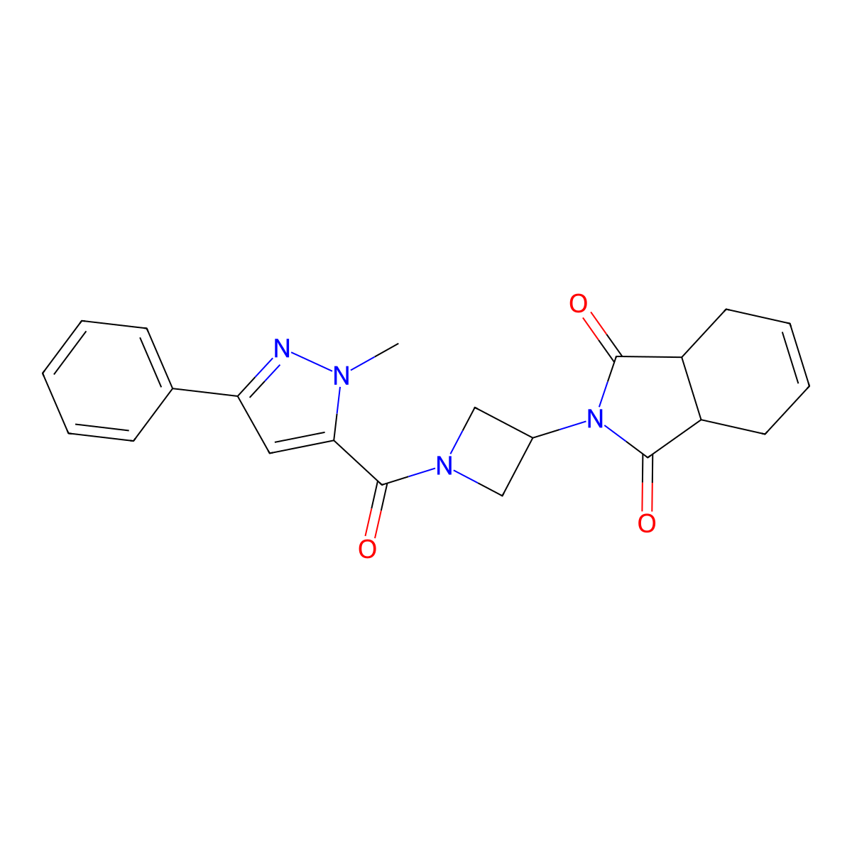 2-(1-(1-methyl-3-phenyl-1H-pyrazole-5-carbonyl)azetidin-3-yl)-3a,4,7,7a-tetrahydro-1H-isoindole-1,3(2H)-dione molecular structure, CAS 2034235-19-1