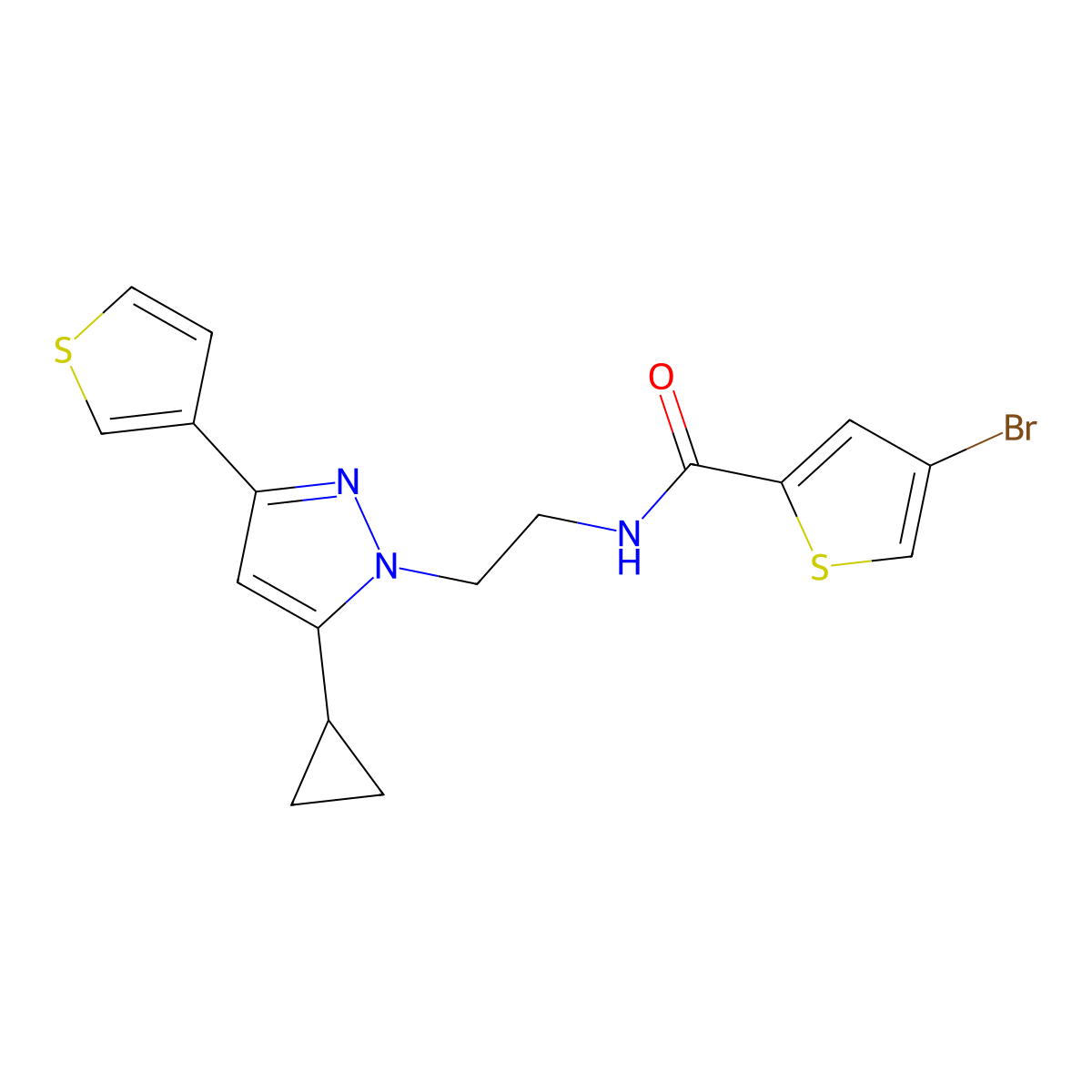 4-bromo-N-(2-(5-cyclopropyl-3-(thiophen-3-yl)-1H-pyrazol-1-yl)ethyl)thiophene-2-carboxamide molecular structure, CAS 2034235-25-9