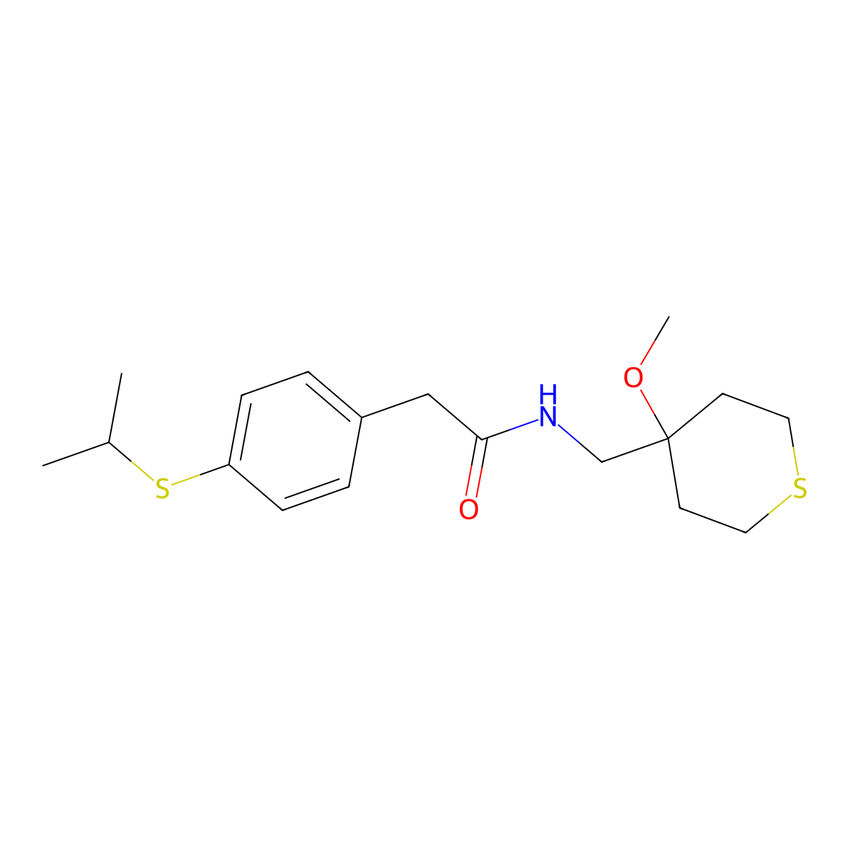2-(4-(isopropylthio)phenyl)-N-((4-methoxytetrahydro-2H-thiopyran-4-yl)methyl)acetamide molecular structure, CAS 2034235-32-8