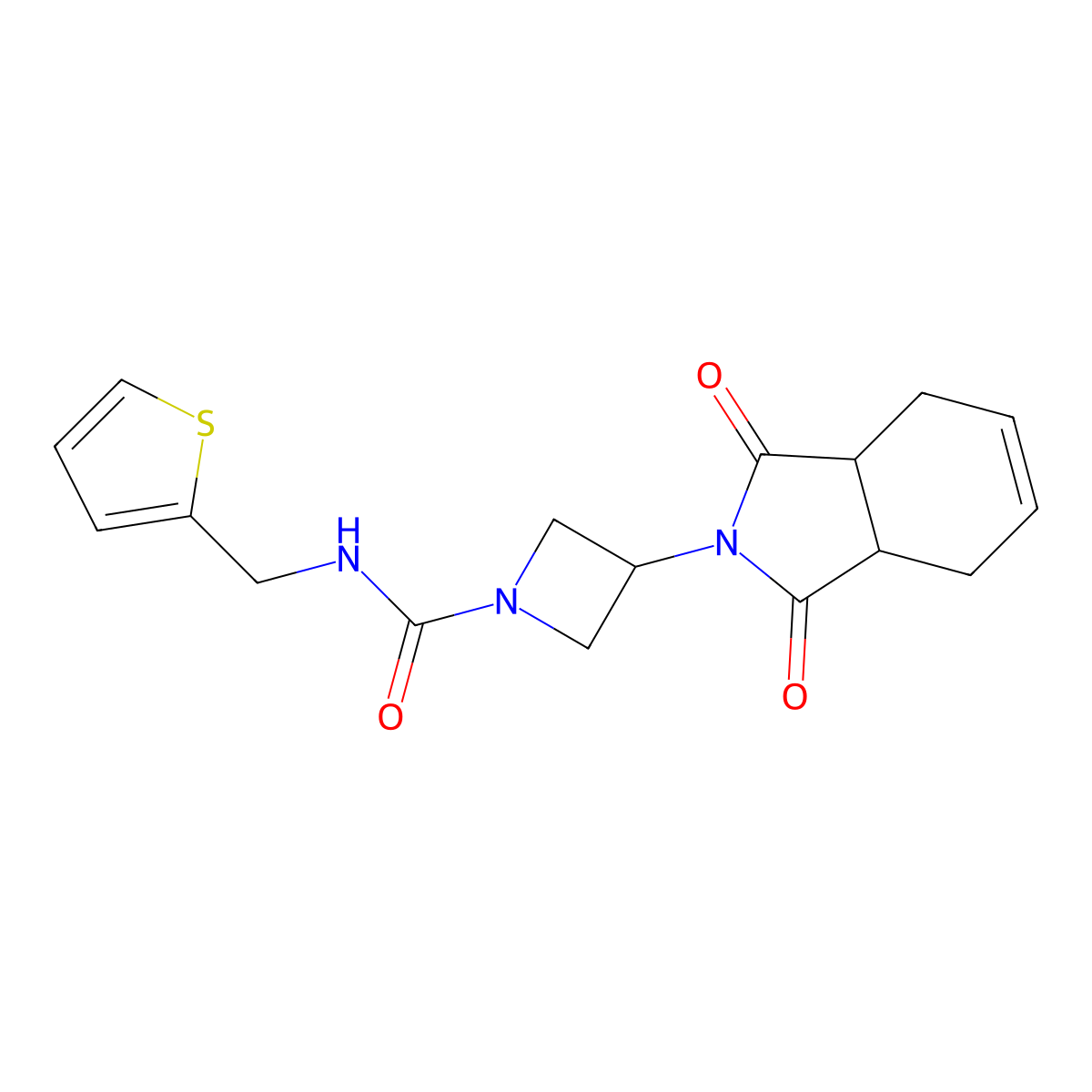 3-(1,3-dioxo-3a,4,7,7a-tetrahydro-1H-isoindol-2(3H)-yl)-N-(thiophen-2-ylmethyl)azetidine-1-carboxamide molecular structure, CAS 2034235-33-9