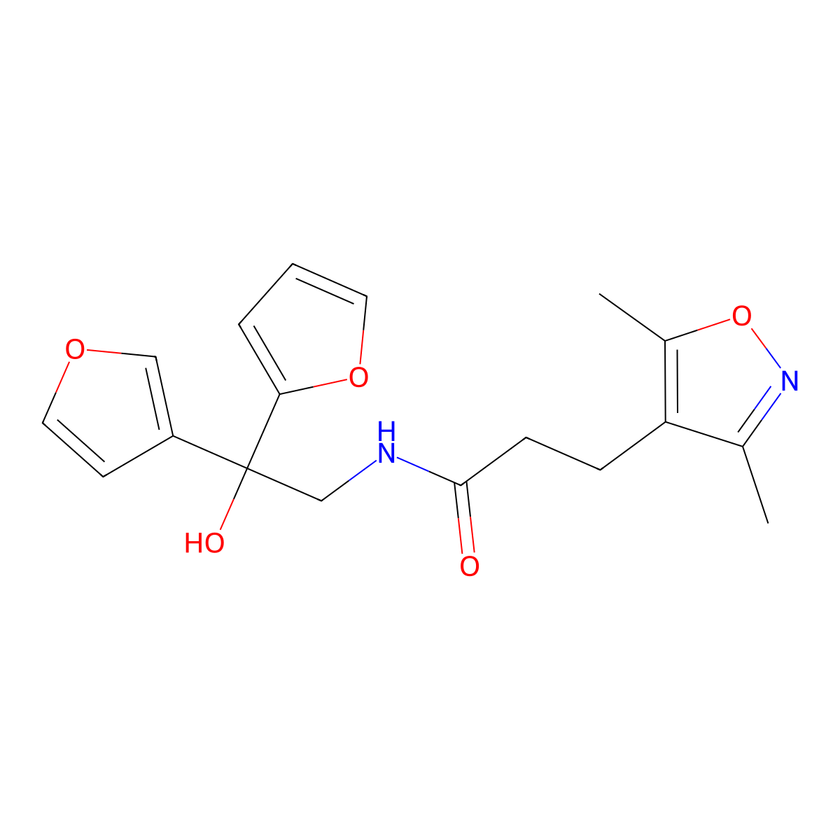 3-(3,5-dimethylisoxazol-4-yl)-N-(2-(furan-2-yl)-2-(furan-3-yl)-2-hydroxyethyl)propanamide molecular structure, CAS 2034235-37-3