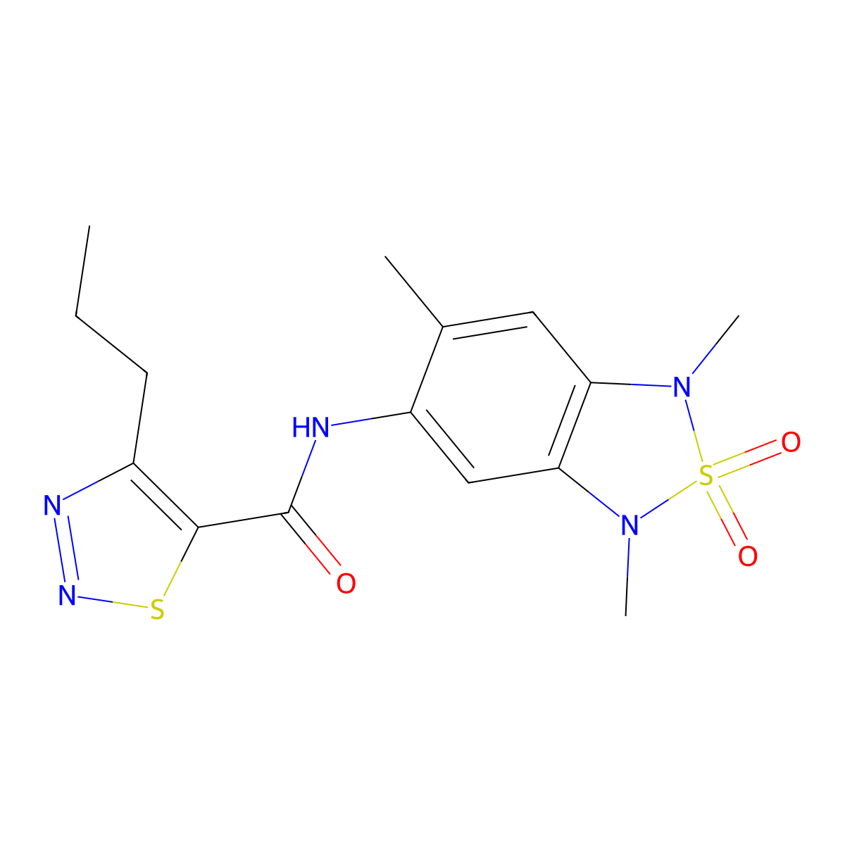 4-propyl-N-(1,3,6-trimethyl-2,2-dioxido-1,3-dihydrobenzo[c][1,2,5]thiadiazol-5-yl)-1,2,3-thiadiazole-5-carboxamide molecular structure, CAS 2034235-38-4