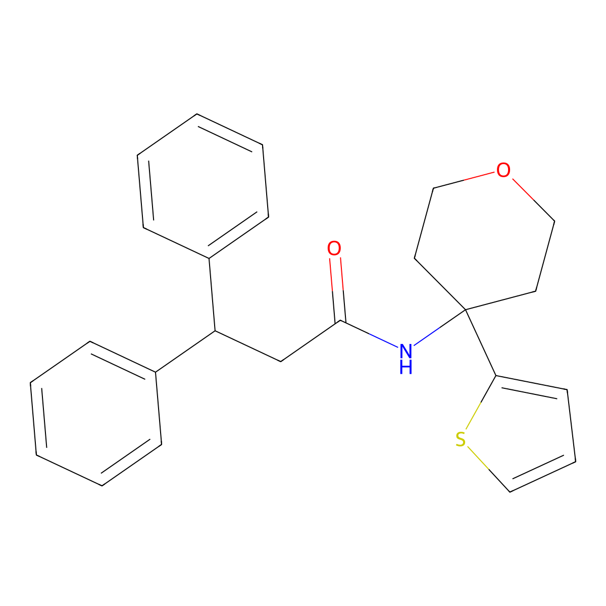 3,3-diphenyl-N-(4-(thiophen-2-yl)tetrahydro-2H-pyran-4-yl)propanamide molecular structure, CAS 2034235-46-4