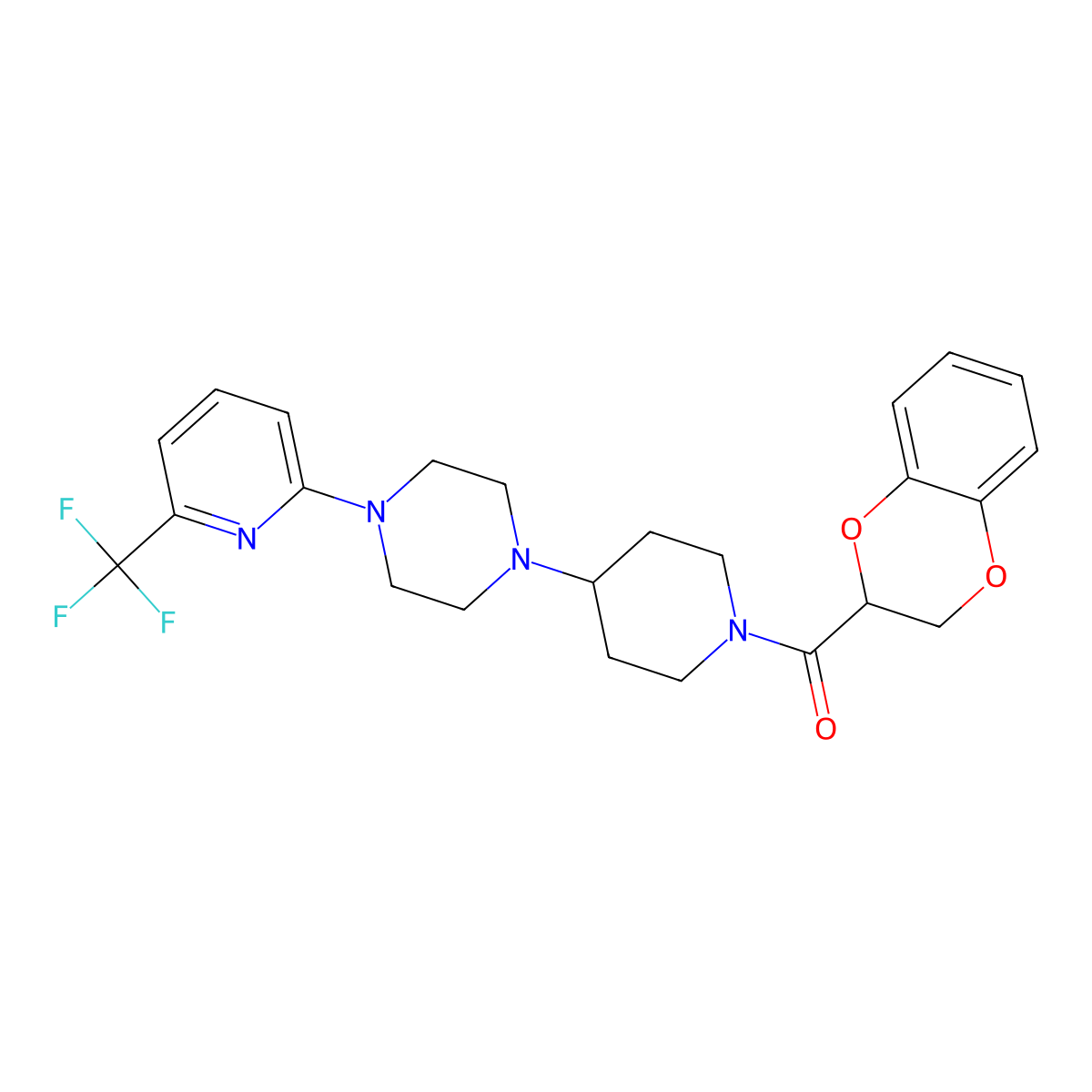 (2,3-Dihydrobenzo[b][1,4]dioxin-2-yl)(4-(4-(6-(trifluoromethyl)pyridin-2-yl)piperazin-1-yl)piperidin-1-yl)methanone molecular structure, CAS 2034235-48-6