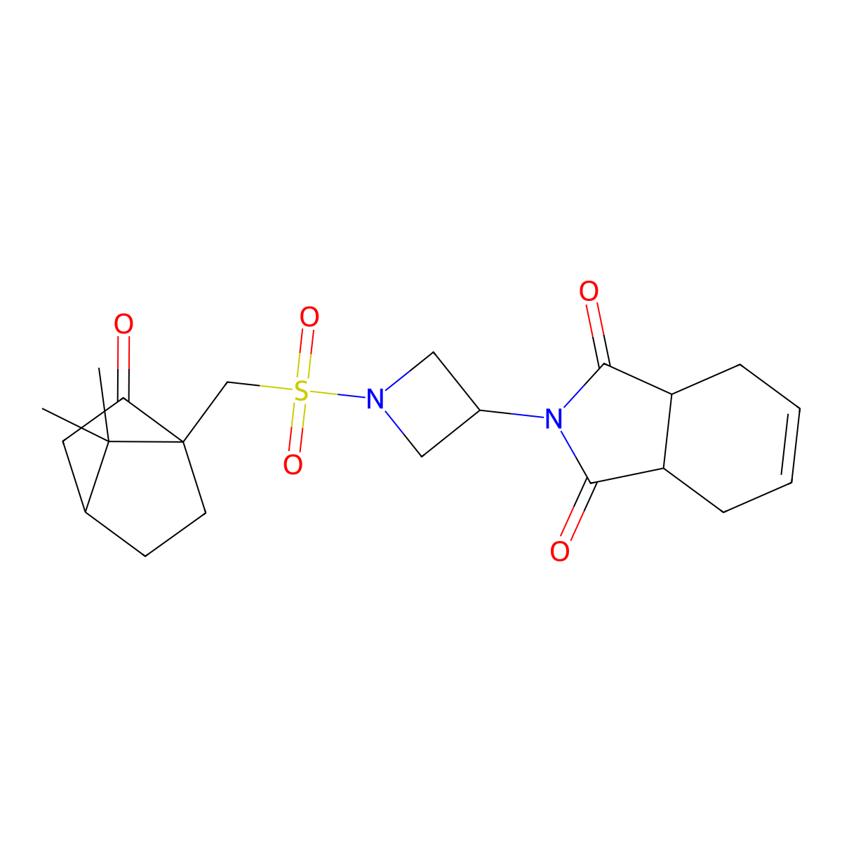 2-(1-(((7,7-dimethyl-2-oxobicyclo[2.2.1]heptan-1-yl)methyl)sulfonyl)azetidin-3-yl)-3a,4,7,7a-tetrahydro-1H-isoindole-1,3(2H)-dione molecular structure, CAS 2034235-51-1