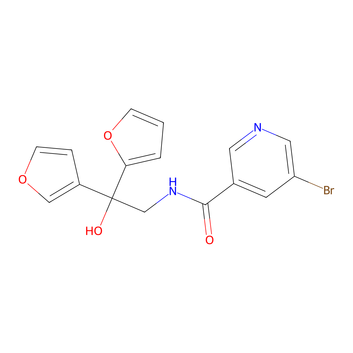 5-bromo-N-(2-(furan-2-yl)-2-(furan-3-yl)-2-hydroxyethyl)nicotinamide molecular structure, CAS 2034235-53-3