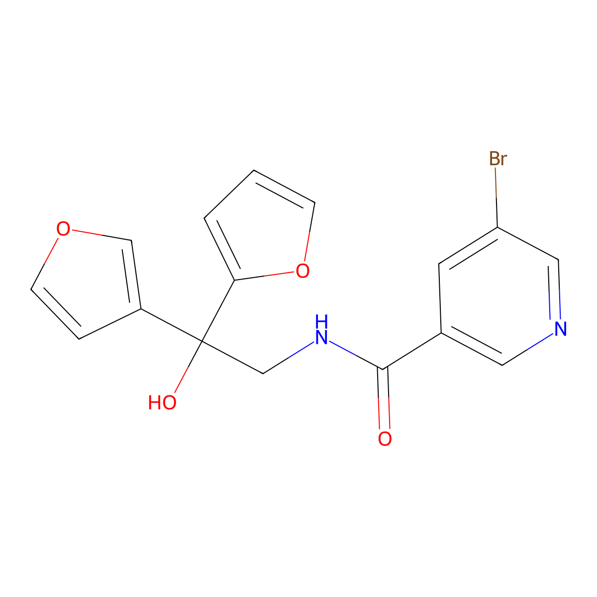 5-bromo-N-(2-(furan-2-yl)-2-(furan-3-yl)-2-hydroxyethyl)nicotinamide molecular structure, CAS 2034235-53-3