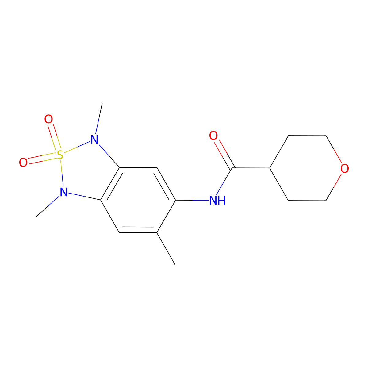 N-(1,3,6-trimethyl-2,2-dioxido-1,3-dihydrobenzo[c][1,2,5]thiadiazol-5-yl)tetrahydro-2H-pyran-4-carboxamide molecular structure, CAS 2034235-55-5