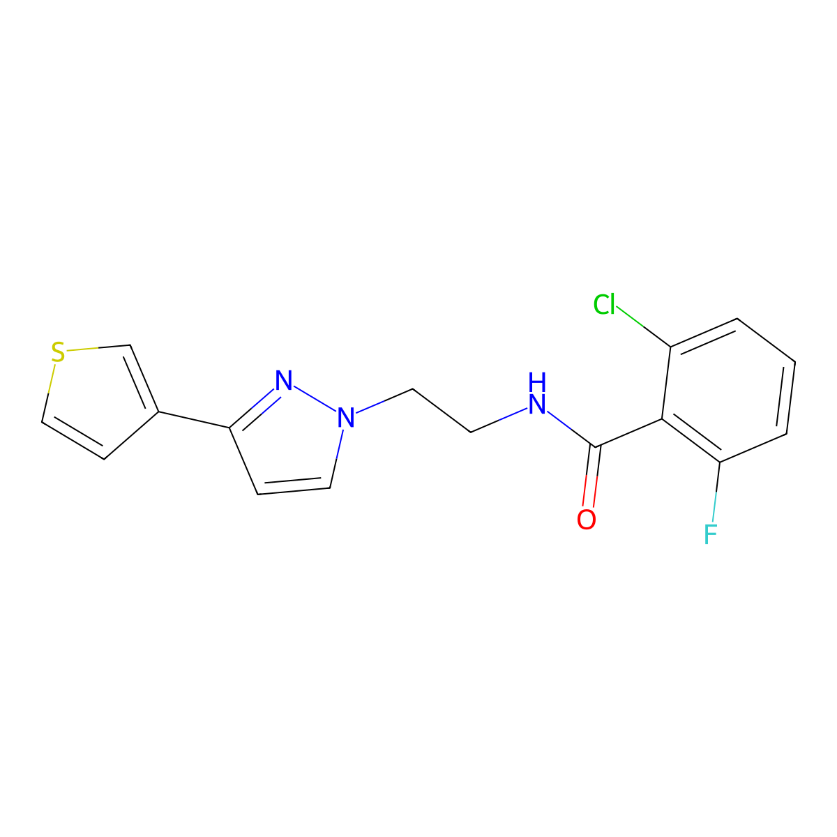 2-chloro-6-fluoro-N-{2-[3-(thiophen-3-yl)-1H-pyrazol-1-yl]ethyl}benzamide molecular structure, CAS 2034235-56-6