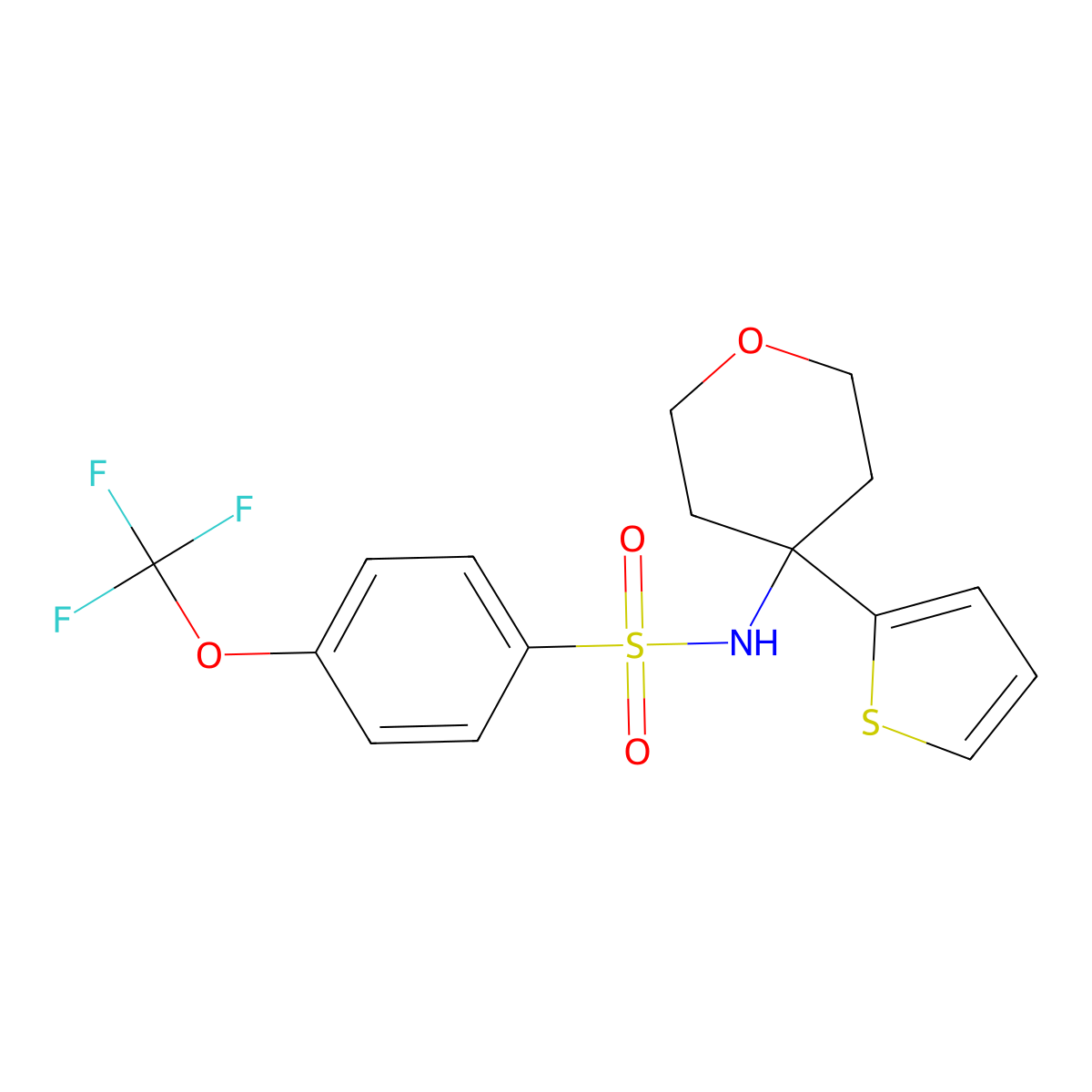 N-(4-(thiophen-2-yl)tetrahydro-2H-pyran-4-yl)-4-(trifluoromethoxy)benzenesulfonamide molecular structure, CAS 2034235-57-7