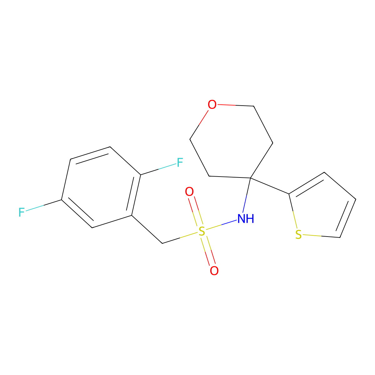 1-(2,5-difluorophenyl)-N-(4-(thiophen-2-yl)tetrahydro-2H-pyran-4-yl)methanesulfonamide molecular structure, CAS 2034235-59-9