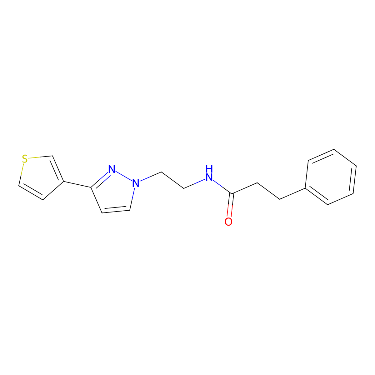 3-phenyl-N-{2-[3-(thiophen-3-yl)-1H-pyrazol-1-yl]ethyl}propanamide molecular structure, CAS 2034235-62-4