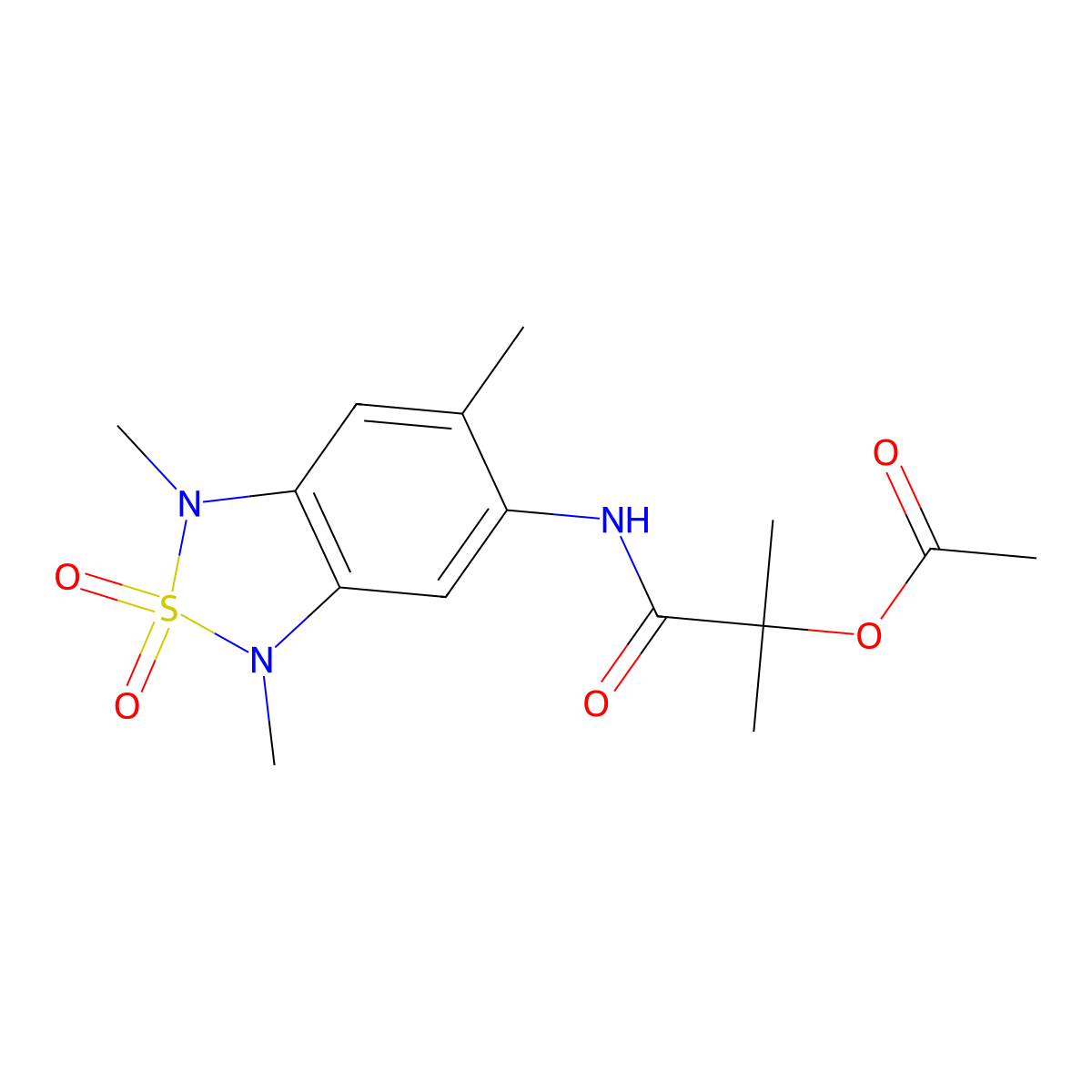 2-Methyl-1-oxo-1-((1,3,6-trimethyl-2,2-dioxido-1,3-dihydrobenzo[c][1,2,5]thiadiazol-5-yl)amino)propan-2-yl acetate molecular structure, CAS 2034235-64-6