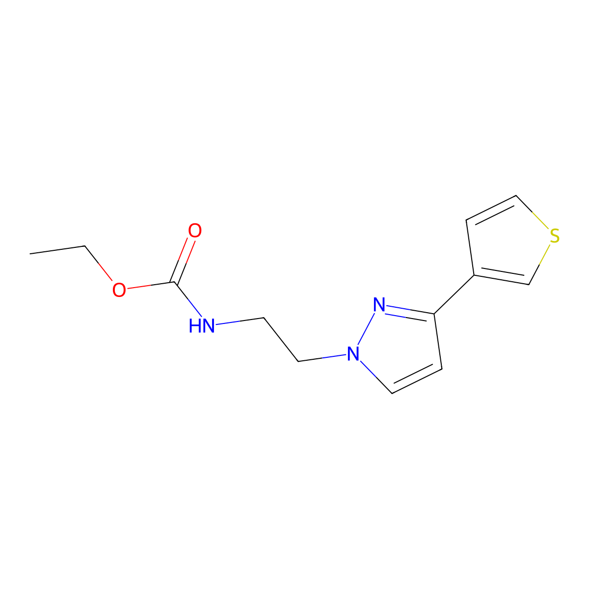 ethyl (2-(3-(thiophen-3-yl)-1H-pyrazol-1-yl)ethyl)carbamate molecular structure, CAS 2034235-65-7