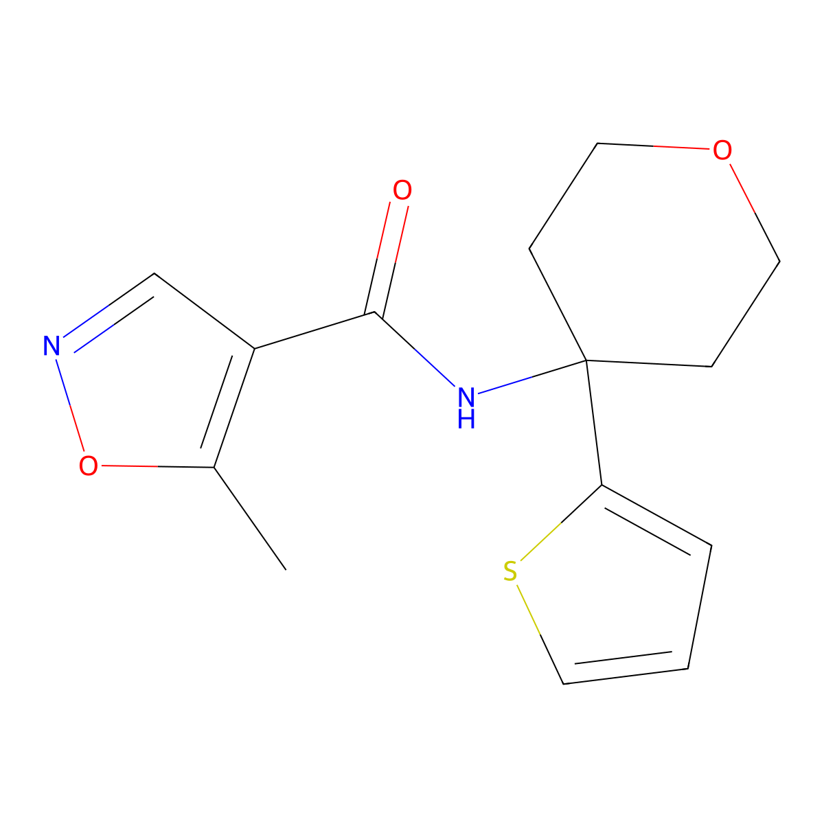 5-methyl-N-(4-(thiophen-2-yl)tetrahydro-2H-pyran-4-yl)isoxazole-4-carboxamide molecular structure, CAS 2034235-67-9