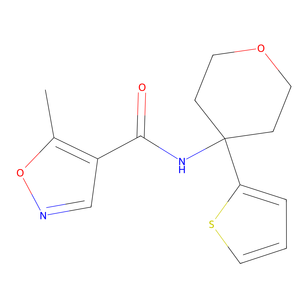5-methyl-N-(4-(thiophen-2-yl)tetrahydro-2H-pyran-4-yl)isoxazole-4-carboxamide molecular structure, CAS 2034235-67-9