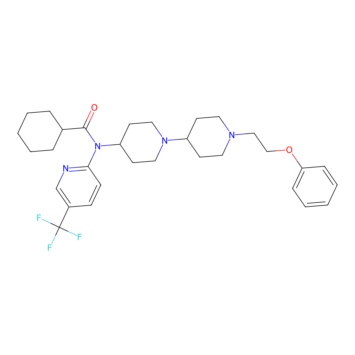 N-(1'-(2-phenoxyethyl)-[1,4'-bipiperidin]-4-yl)-N-(5-(trifluoromethyl)pyridin-2-yl)cyclohexanecarboxamide molecular structure, CAS 2034235-68-0