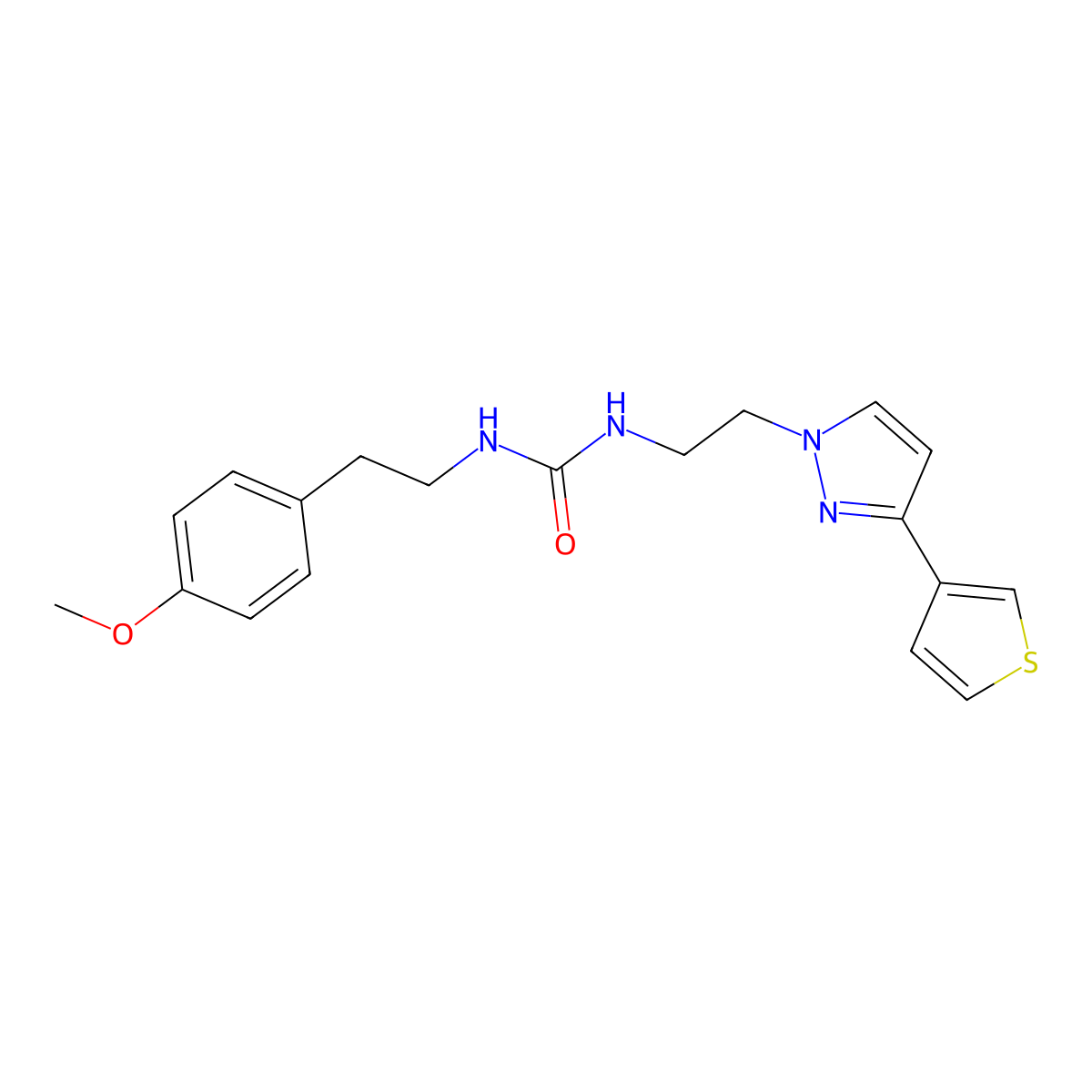 1-(4-methoxyphenethyl)-3-(2-(3-(thiophen-3-yl)-1H-pyrazol-1-yl)ethyl)urea molecular structure, CAS 2034235-73-7