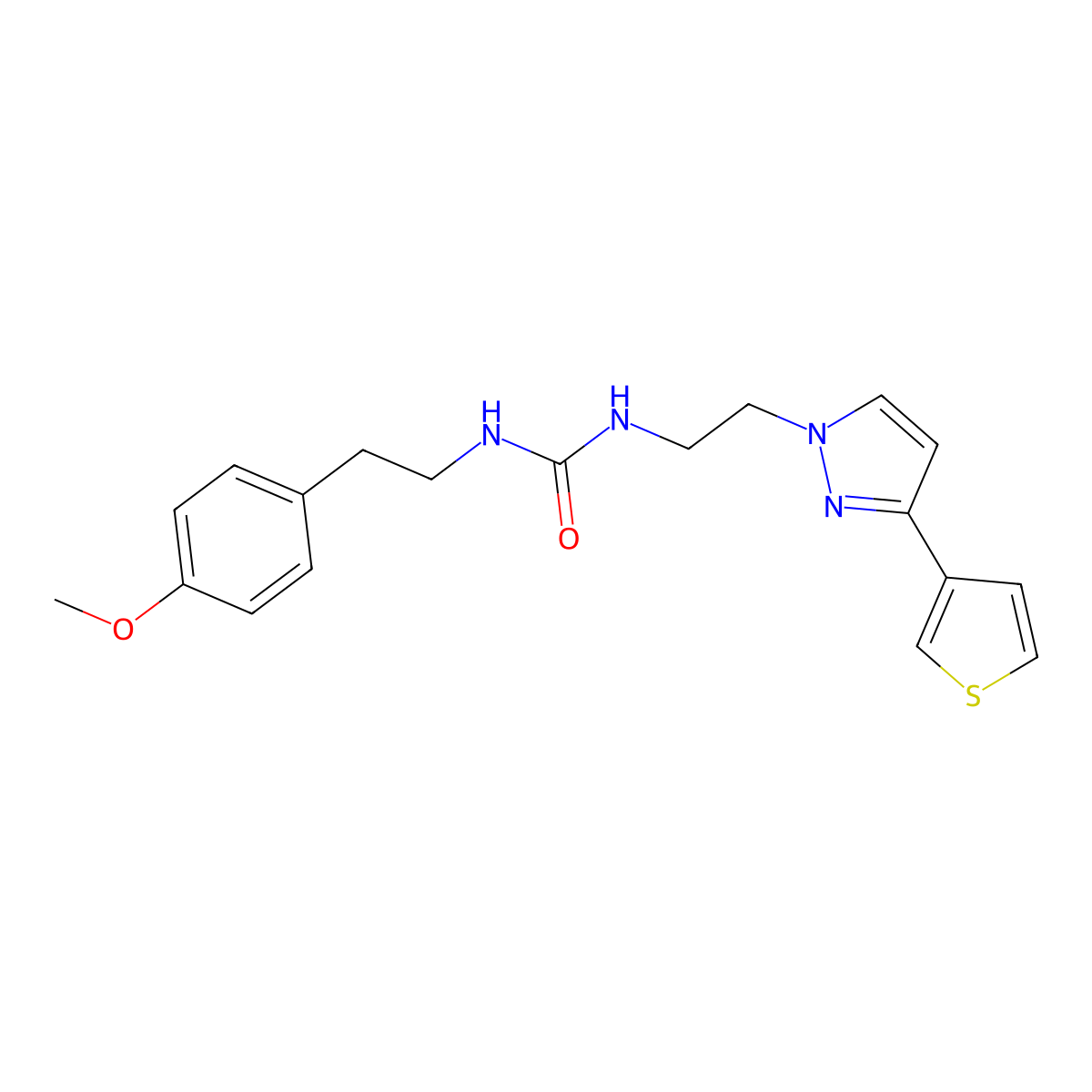 1-(4-methoxyphenethyl)-3-(2-(3-(thiophen-3-yl)-1H-pyrazol-1-yl)ethyl)urea molecular structure, CAS 2034235-73-7
