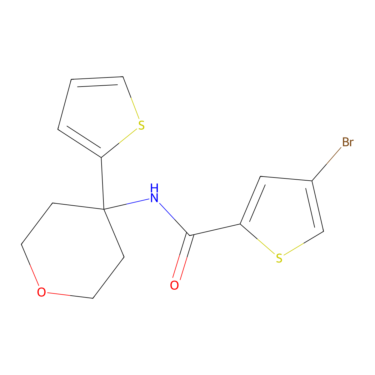 4-bromo-N-(4-(thiophen-2-yl)tetrahydro-2H-pyran-4-yl)thiophene-2-carboxamide molecular structure, CAS 2034235-74-8
