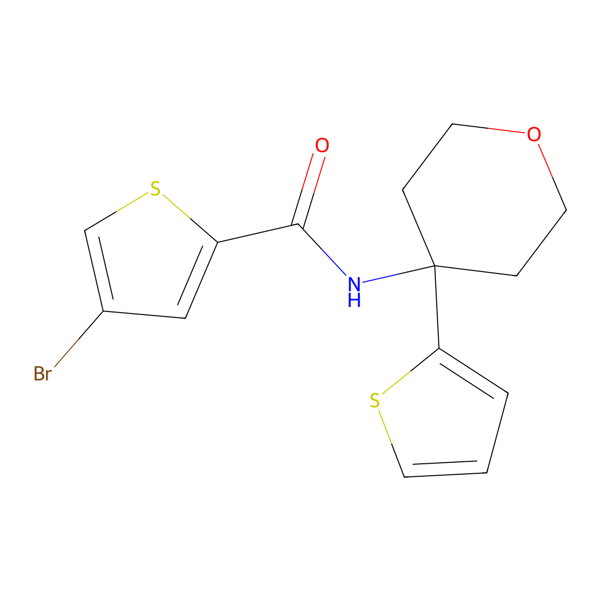 4-bromo-N-(4-(thiophen-2-yl)tetrahydro-2H-pyran-4-yl)thiophene-2-carboxamide molecular structure, CAS 2034235-74-8