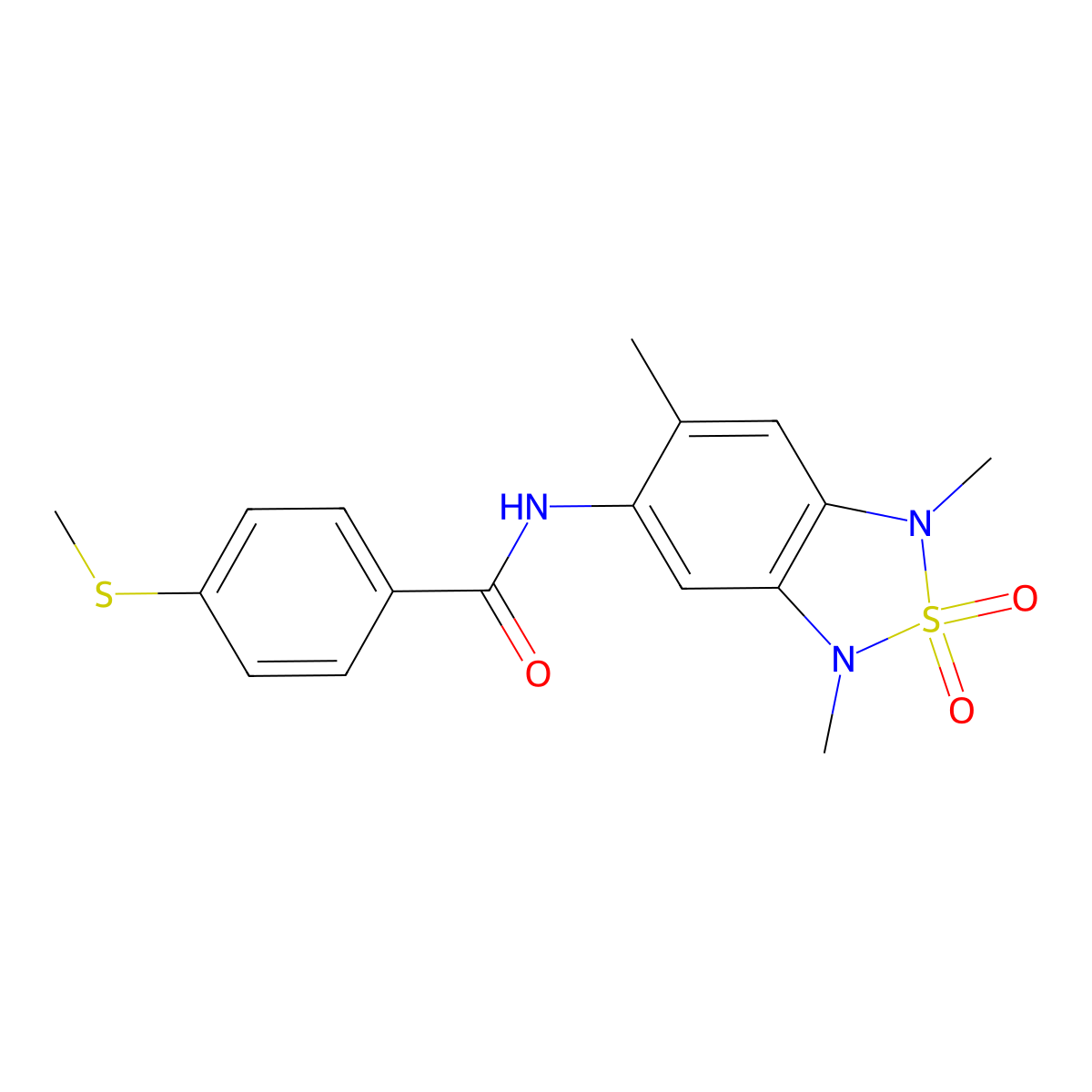 4-(methylthio)-N-(1,3,6-trimethyl-2,2-dioxido-1,3-dihydrobenzo[c][1,2,5]thiadiazol-5-yl)benzamide molecular structure, CAS 2034235-75-9