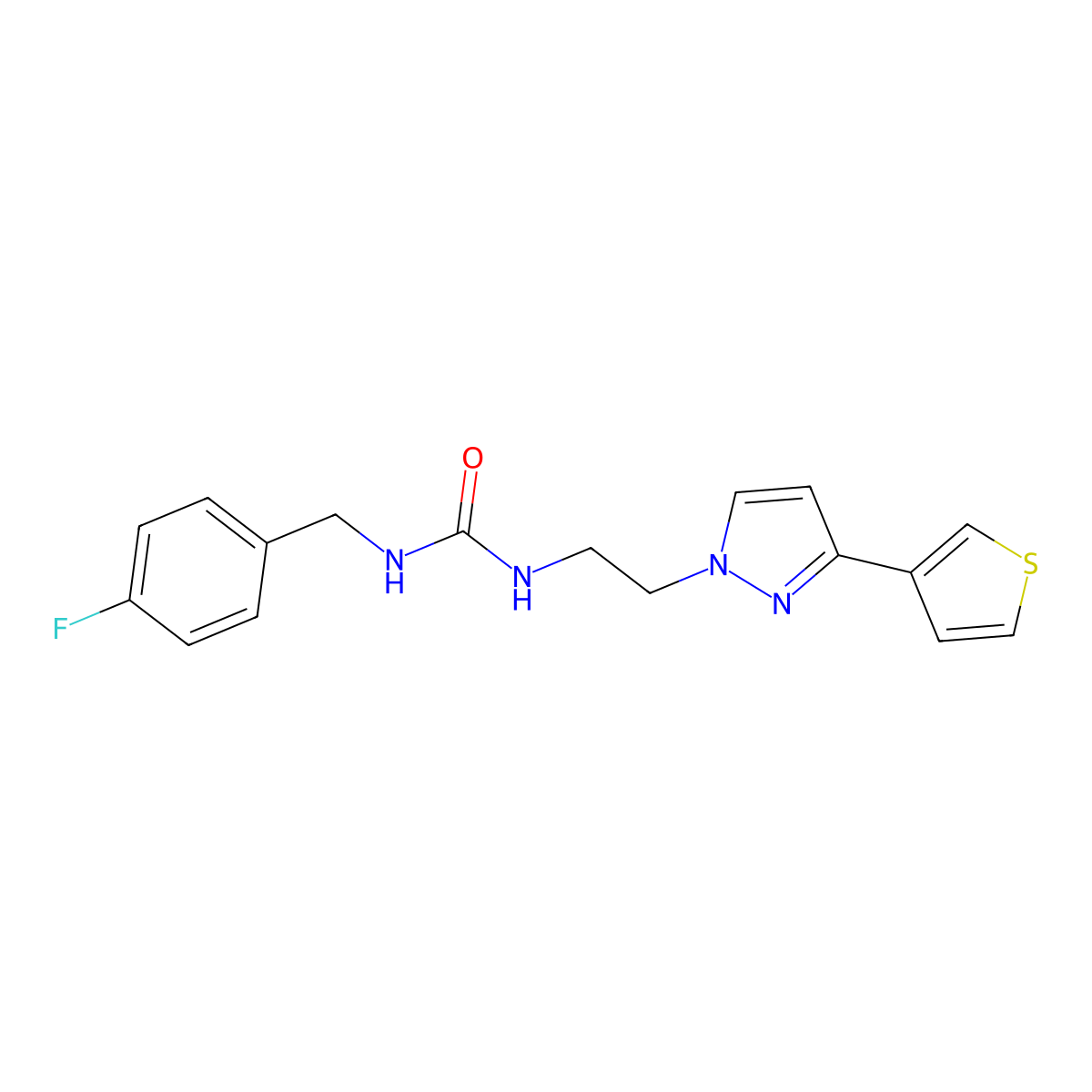 1-(4-fluorobenzyl)-3-(2-(3-(thiophen-3-yl)-1H-pyrazol-1-yl)ethyl)urea molecular structure, CAS 2034235-76-0
