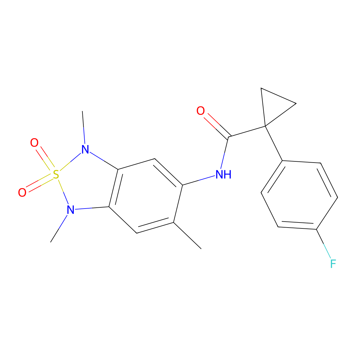 1-(4-fluorophenyl)-N-(1,3,6-trimethyl-2,2-dioxido-1,3-dihydrobenzo[c][1,2,5]thiadiazol-5-yl)cyclopropanecarboxamide molecular structure, CAS 2034235-77-1
