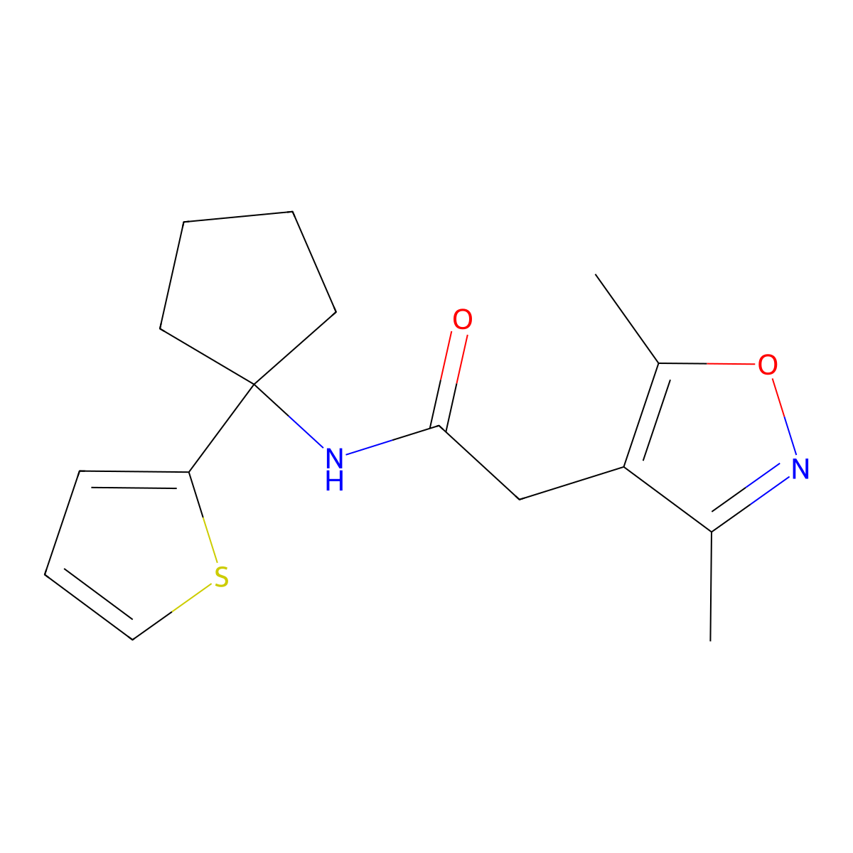 2-(3,5-dimethylisoxazol-4-yl)-N-(1-(thiophen-2-yl)cyclopentyl)acetamide molecular structure, CAS 2034235-83-9
