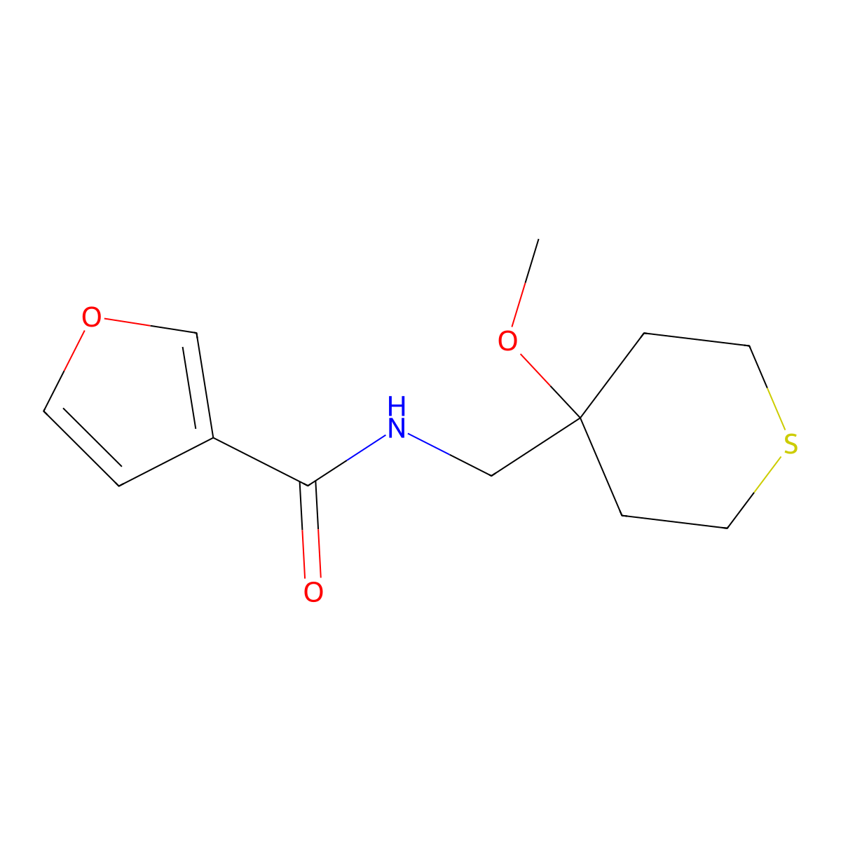 N-((4-methoxytetrahydro-2H-thiopyran-4-yl)methyl)furan-3-carboxamide molecular structure, CAS 2034235-89-5