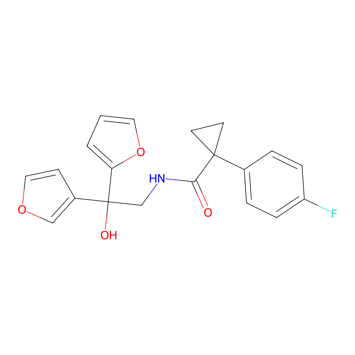 1-(4-fluorophenyl)-N-(2-(furan-2-yl)-2-(furan-3-yl)-2-hydroxyethyl)cyclopropanecarboxamide molecular structure, CAS 2034235-90-8