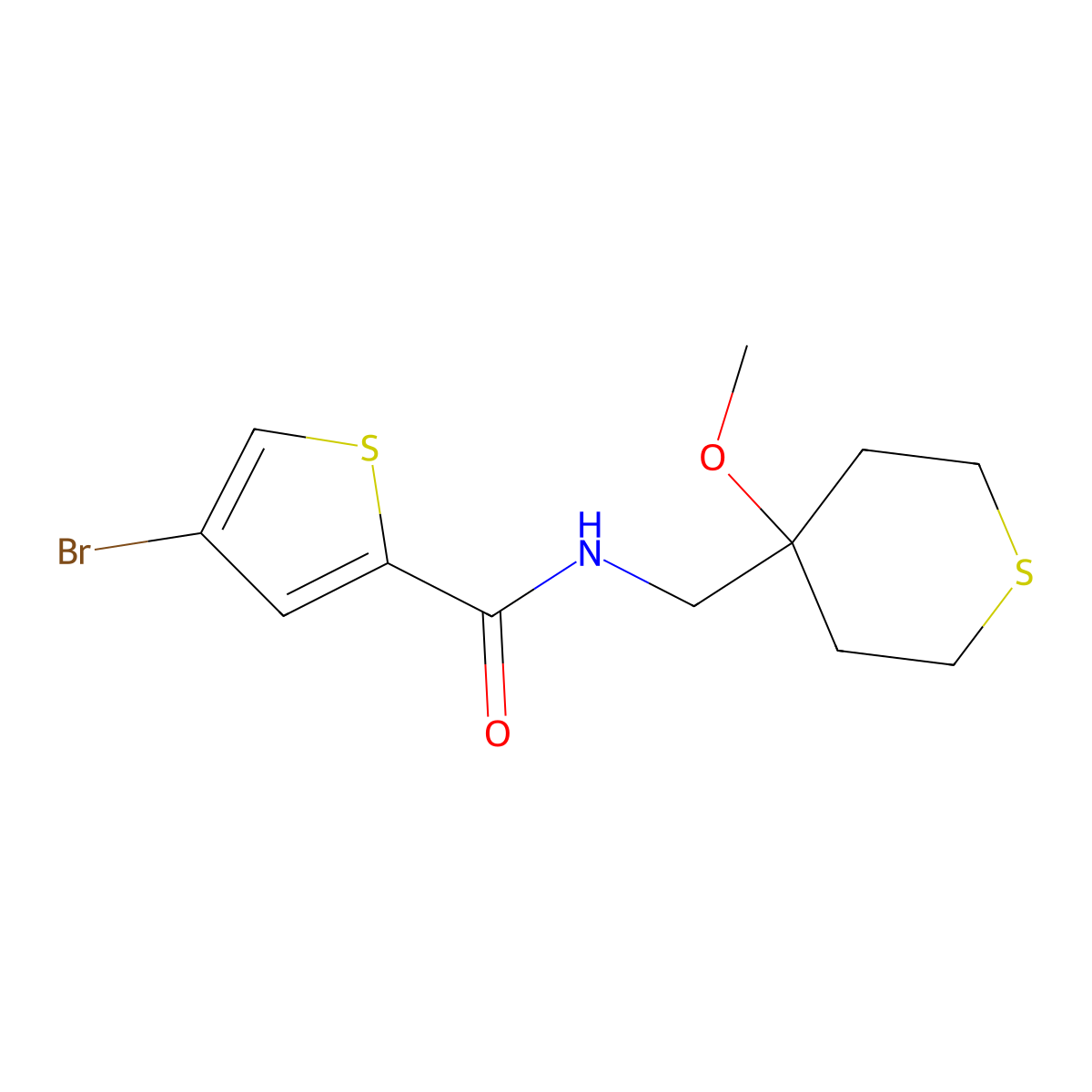 4-bromo-N-((4-methoxytetrahydro-2H-thiopyran-4-yl)methyl)thiophene-2-carboxamide molecular structure, CAS 2034235-92-0
